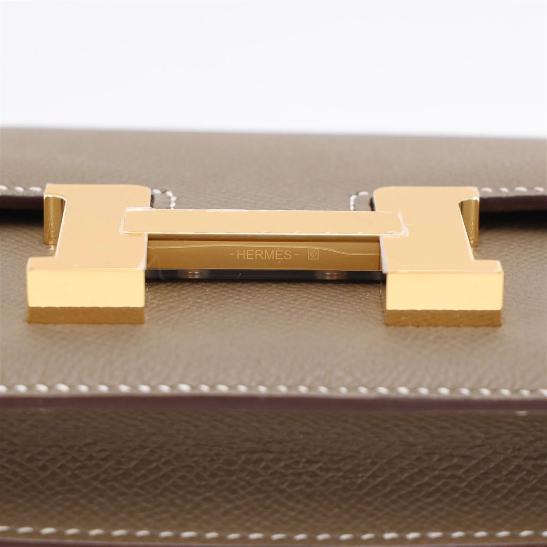 Brand New ( Rank N ) HERMÈS Constance Mini Etoupe (18) Epsom Gold hardware K (2025) - 9