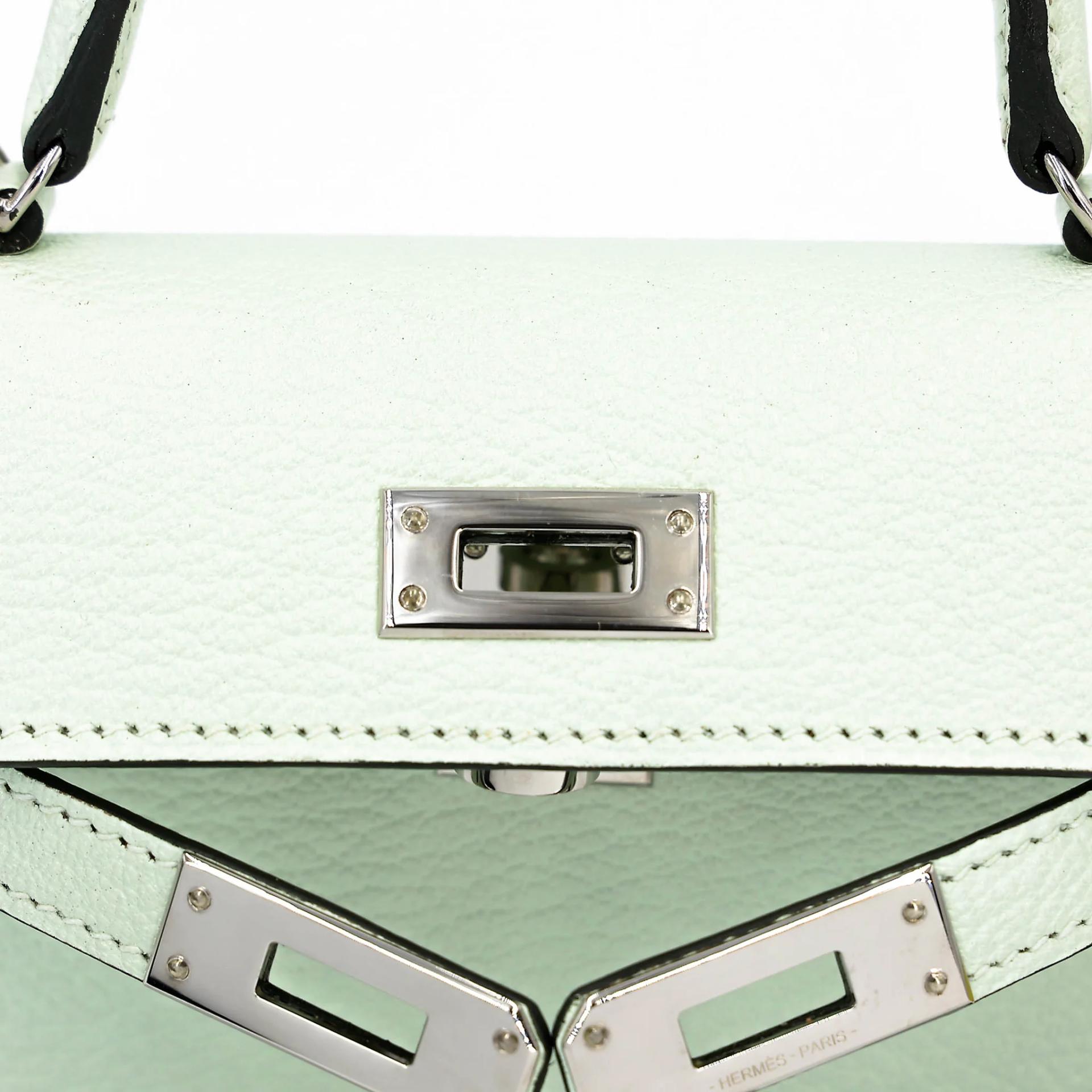Excellent ( Rank SA ) HERMÈS Mini Kelly II Vert Fizz (0S) Chevre Mysore Palladium hardware B (2023) - 10