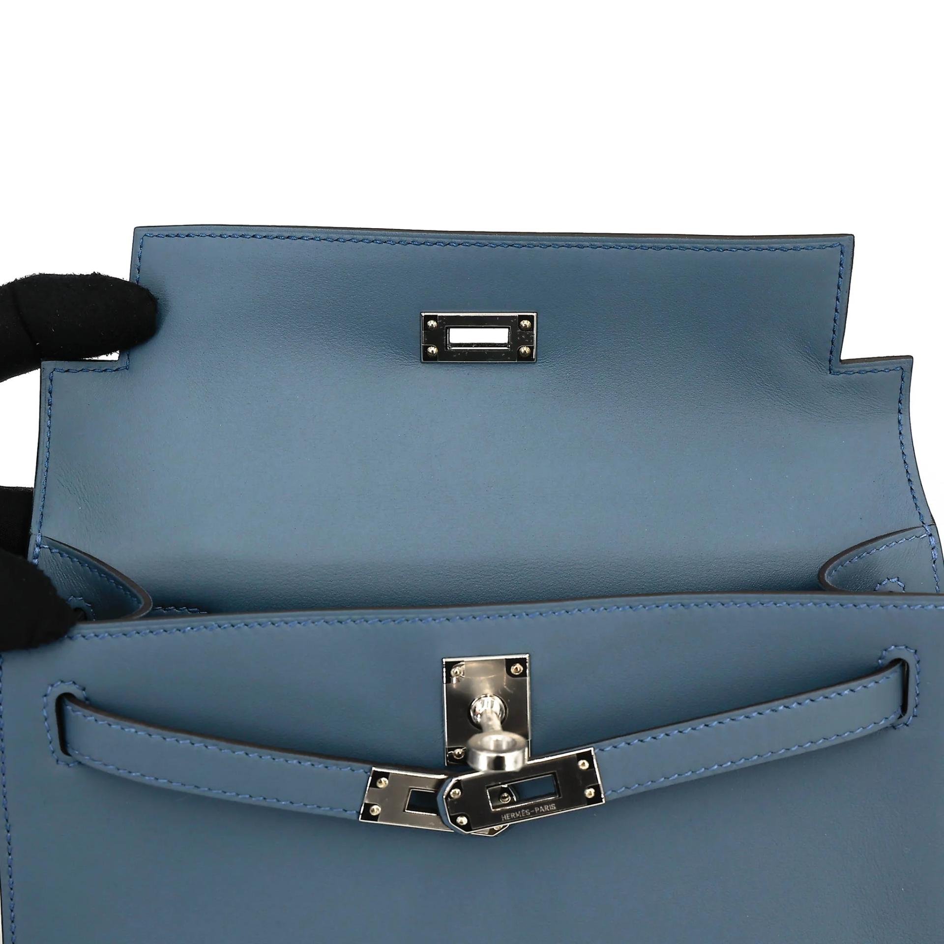 Brand New ( Rank N ) HERMÈS Kelly Pochette Bleu Tempete (N7) Swift Palladium hardware G (2026) - 12