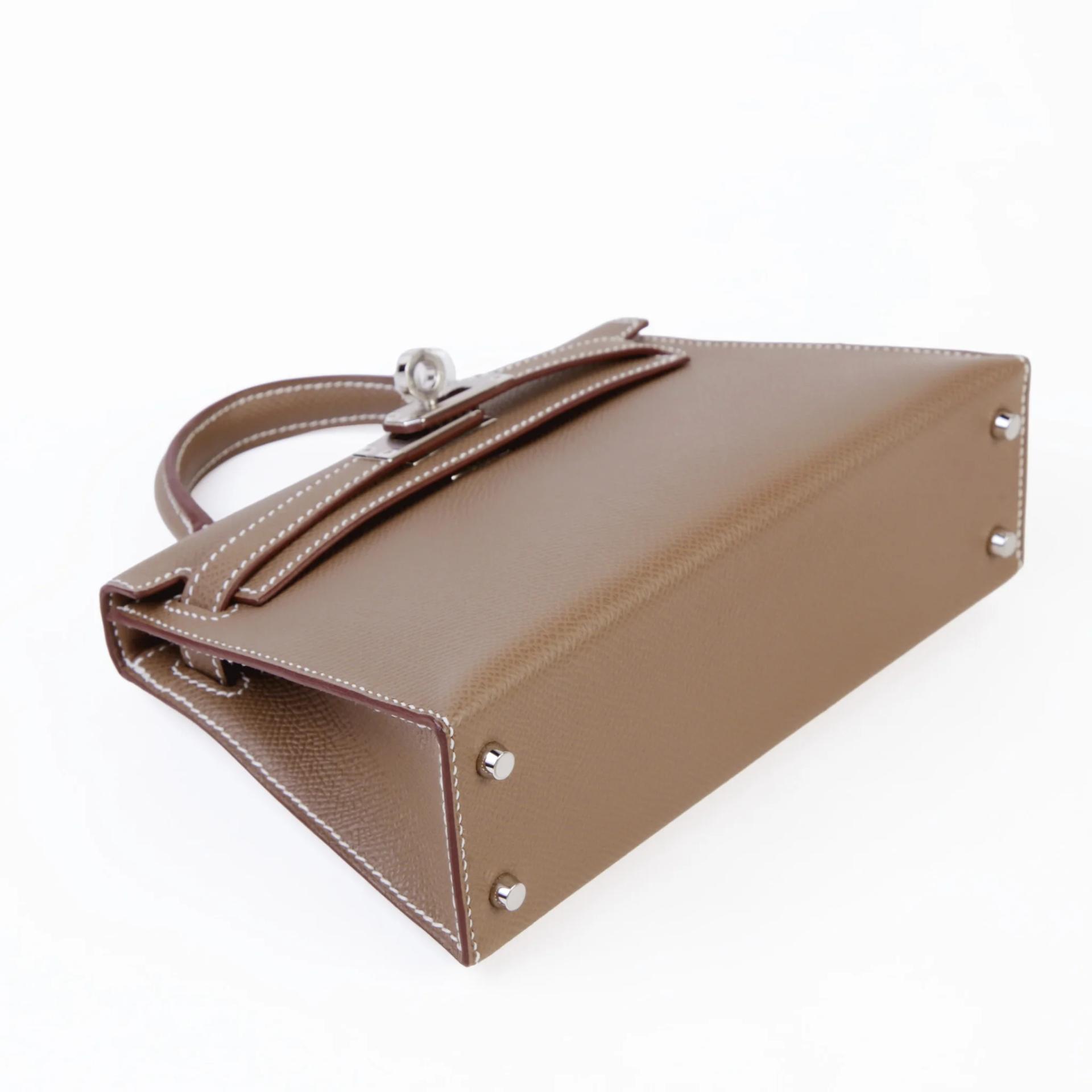 Brand New ( Rank N ) HERMÈS Mini Kelly II Etoupe (18) Epsom Palladium hardware G (2026) - 4