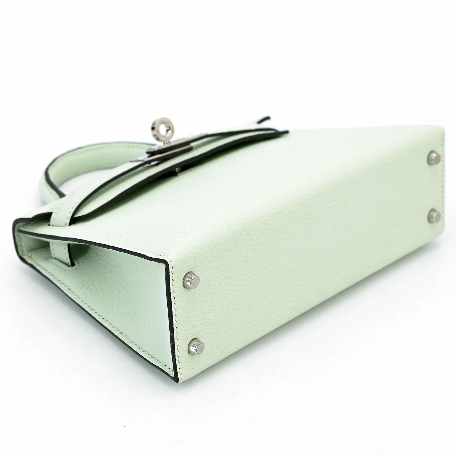 Excellent ( Rank SA ) HERMÈS Mini Kelly II Vert Fizz (0S) Chevre Mysore Palladium hardware B (2023) - 5