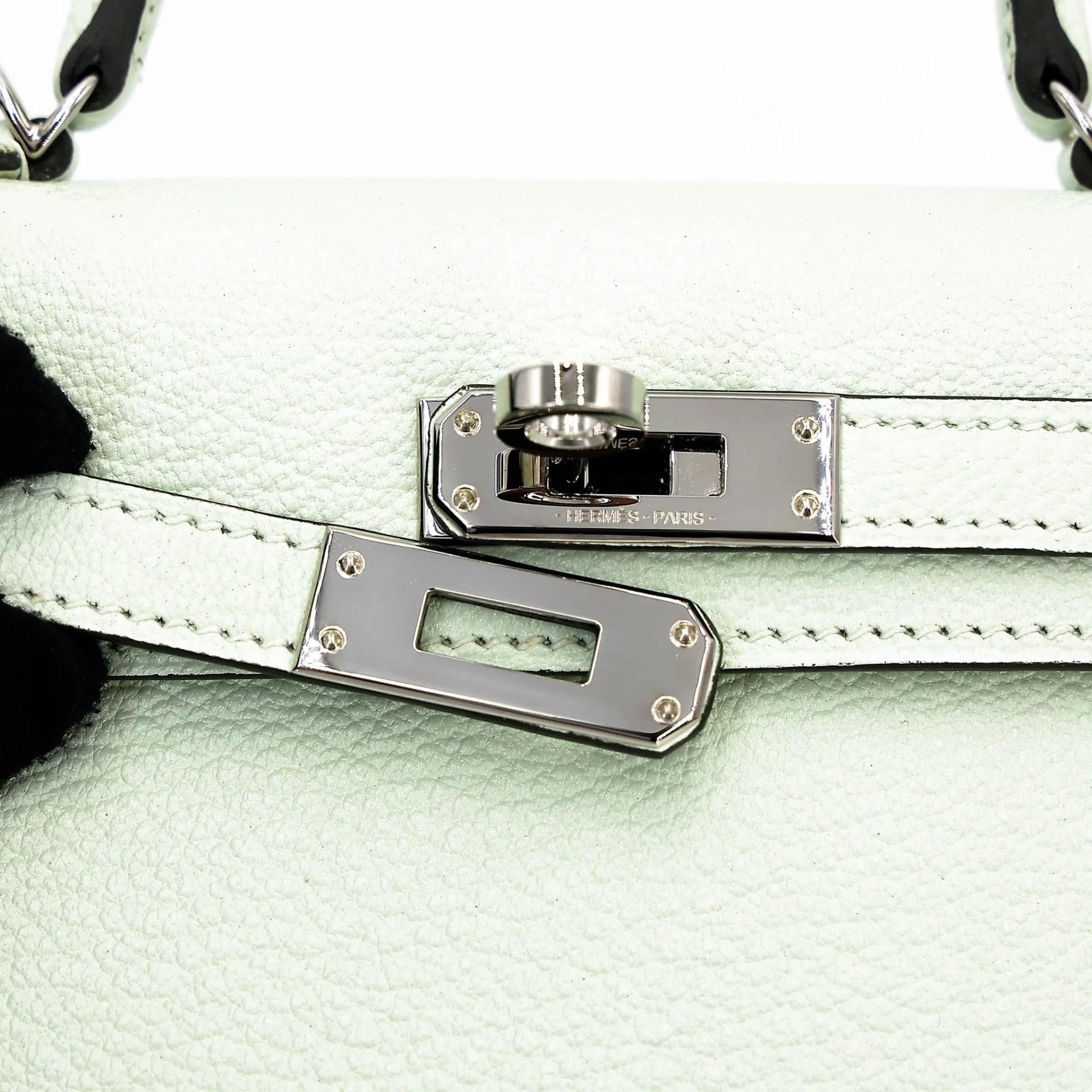 Excellent ( Rank SA ) HERMÈS Mini Kelly II Vert Fizz (0S) Chevre Mysore Palladium hardware B (2023) - 8