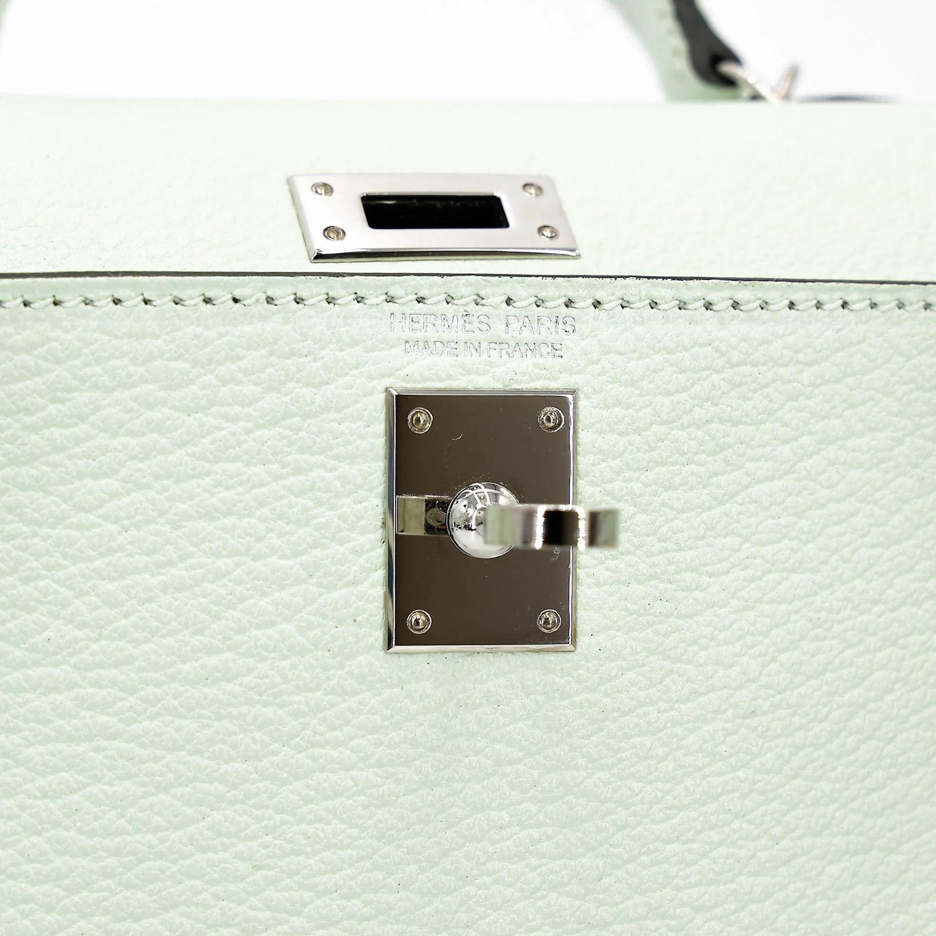 Excellent ( Rank SA ) HERMÈS Mini Kelly II Vert Fizz (0S) Chevre Mysore Palladium hardware B (2023) - 13