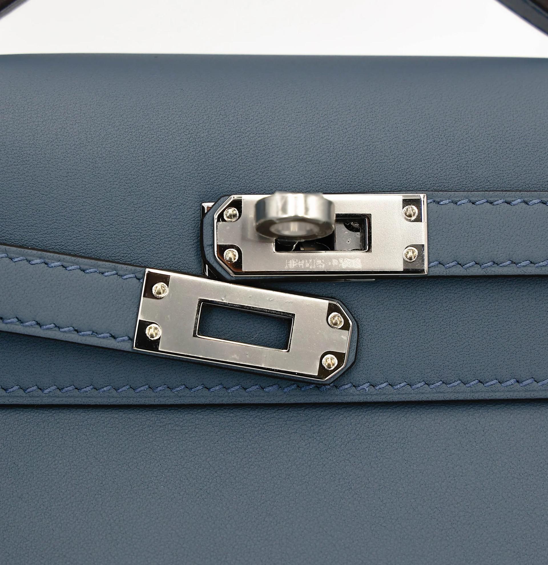 Brand New ( Rank N ) HERMÈS Kelly Pochette Bleu Tempete (N7) Swift Palladium hardware G (2026) - 8