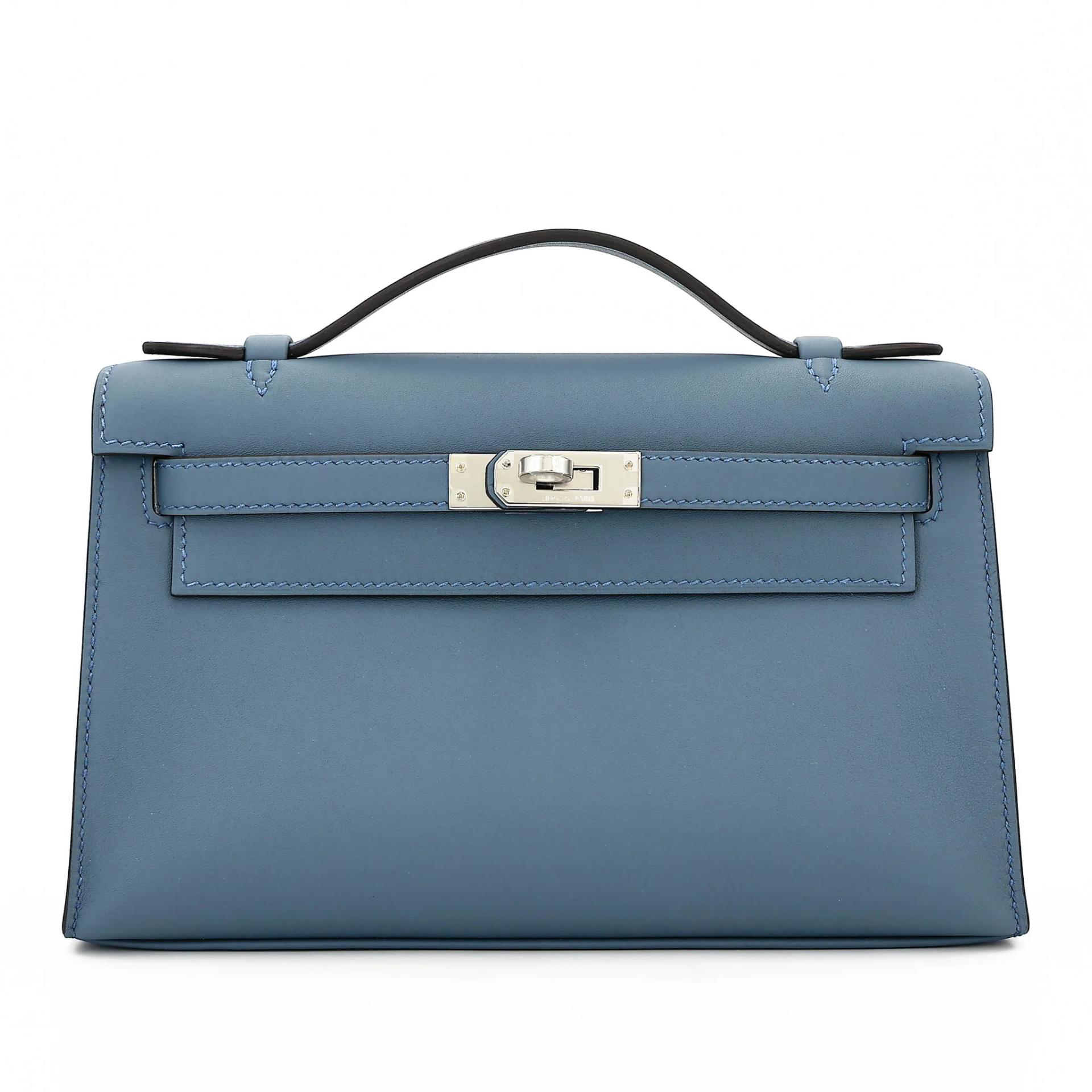 Brand New ( Rank N ) HERMÈS Kelly Pochette Bleu Tempete (N7) Swift Palladium hardware G (2026) - 1