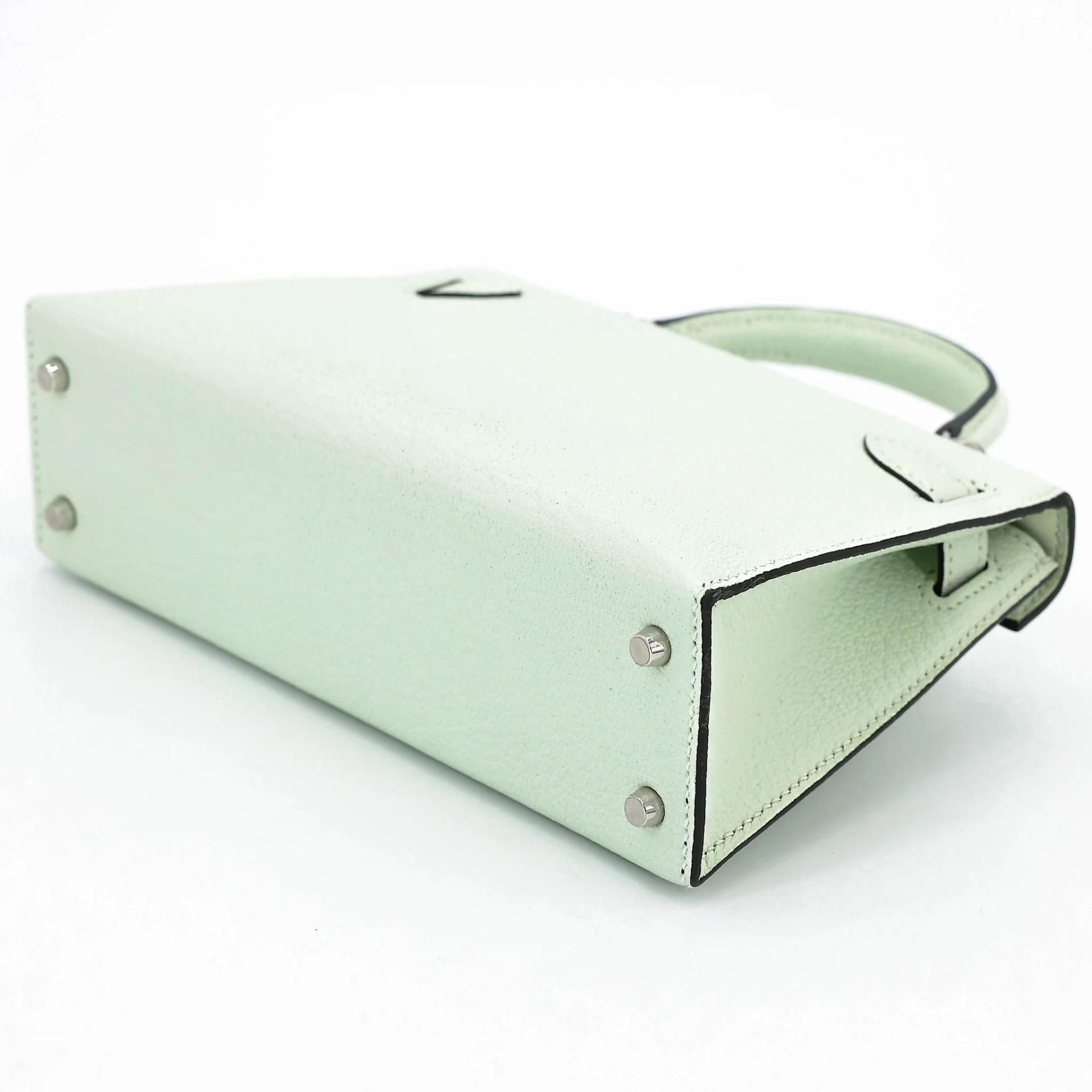 Excellent ( Rank SA ) HERMÈS Mini Kelly II Vert Fizz (0S) Chevre Mysore Palladium hardware B (2023) - 6