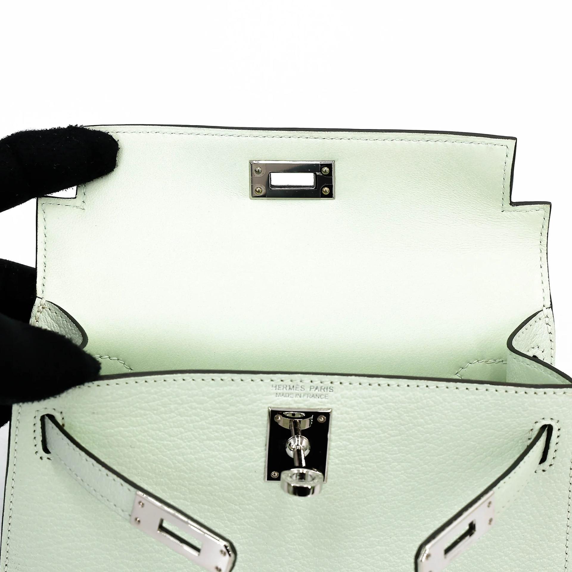 Excellent ( Rank SA ) HERMÈS Mini Kelly II Vert Fizz (0S) Chevre Mysore Palladium hardware B (2023) - 12