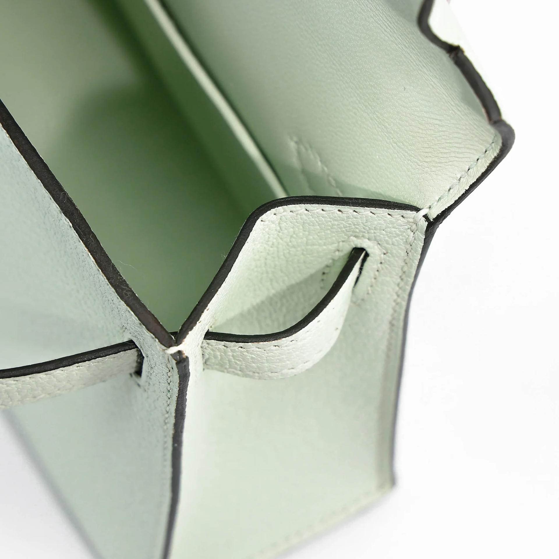 Excellent ( Rank SA ) HERMÈS Mini Kelly II Vert Fizz (0S) Chevre Mysore Palladium hardware B (2023) - 15