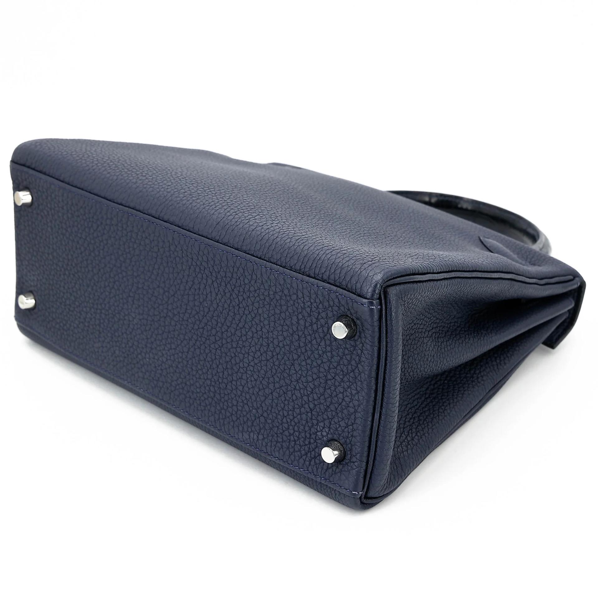 Very Good ( Rank A) HERMÈS Kelly 28 Touch Bleu Nuit (2Z) Togo Matte Alligator Palladium hardware C (2018) - 6