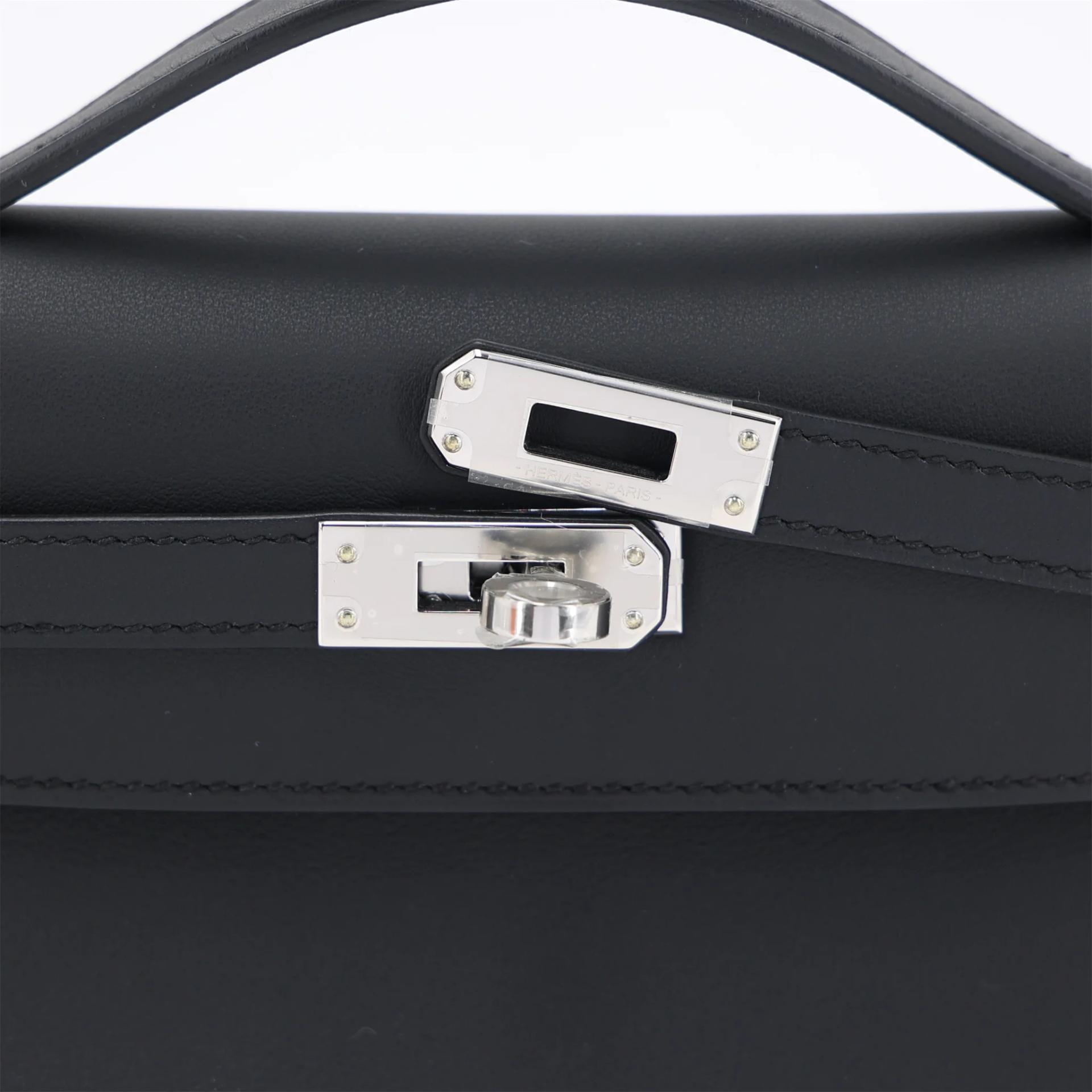 Brand New ( Rank N ) HERMÈS Kelly Pochette Noir (89) Swift Palladium hardware K (2025) - 8