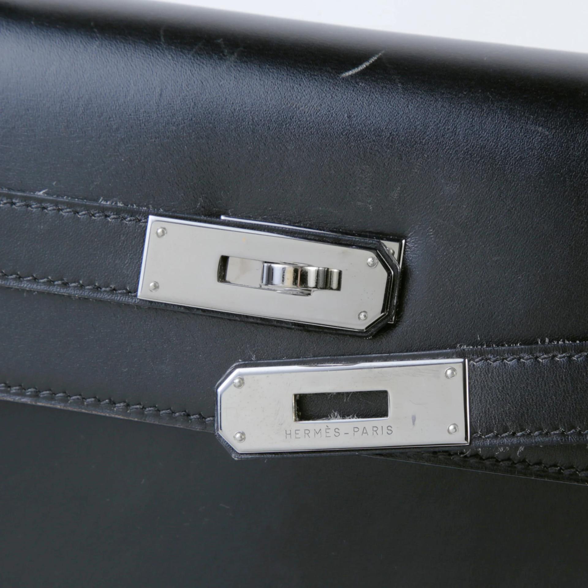 ランク AB HERMÈS エルメス ケリー32 セリエ ブラック (89) ボックスカーフ ルテニウム金具 □H刻印 - 8