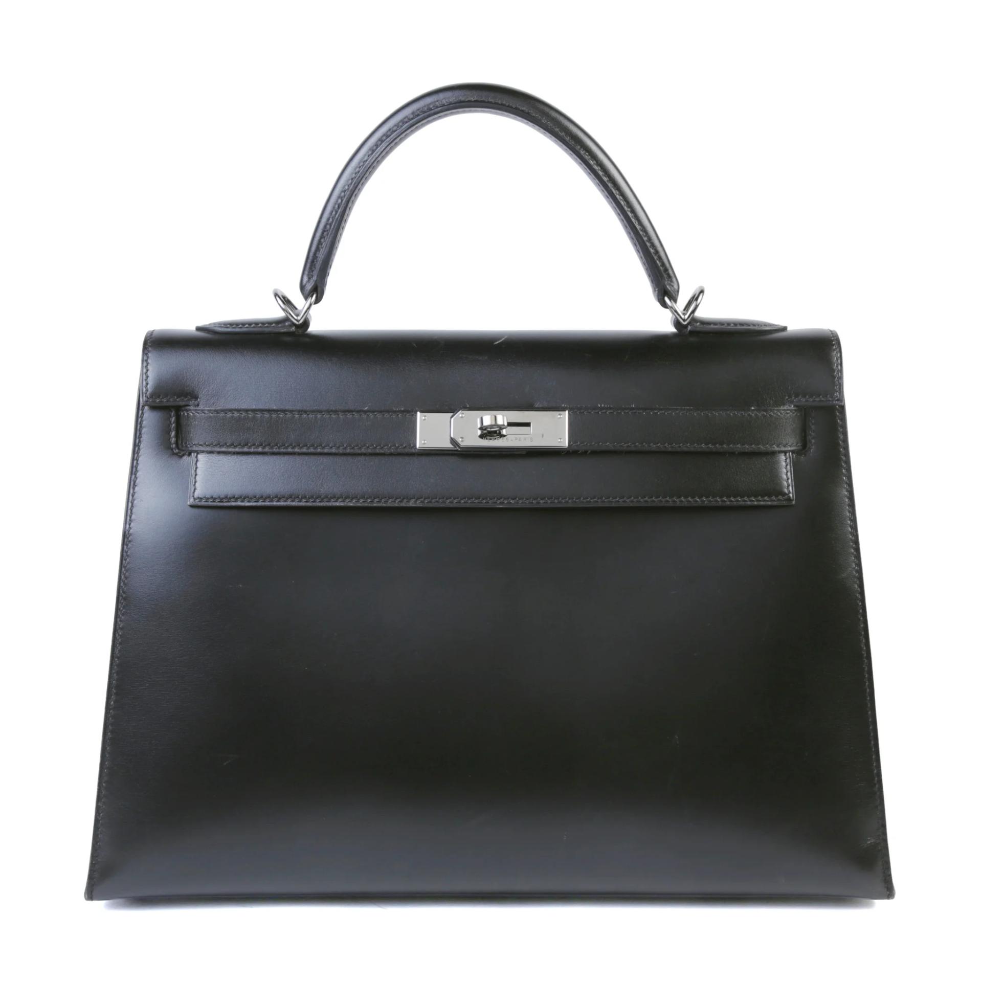 ランク AB HERMÈS エルメス ケリー32 セリエ ブラック (89) ボックスカーフ ルテニウム金具 □H刻印 - 1