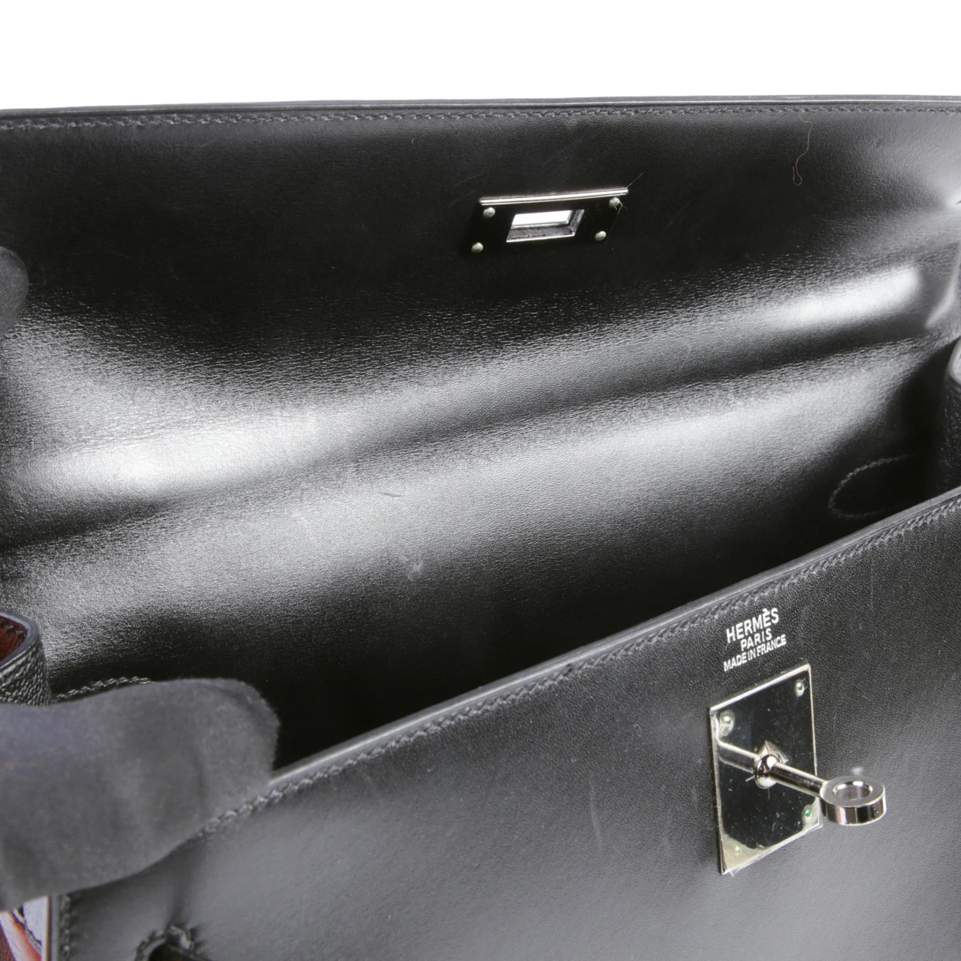 ランク AB HERMÈS エルメス ケリー32 セリエ ブラック (89) ボックスカーフ ルテニウム金具 □H刻印 - 11