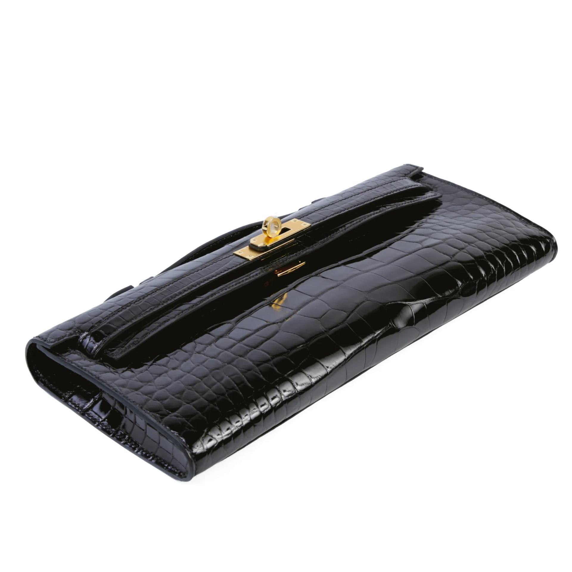 Brand New ( Rank N ) HERMÈS Kelly Cut Noir (89) Shiny Alligator Gold hardware K (2025) - 4