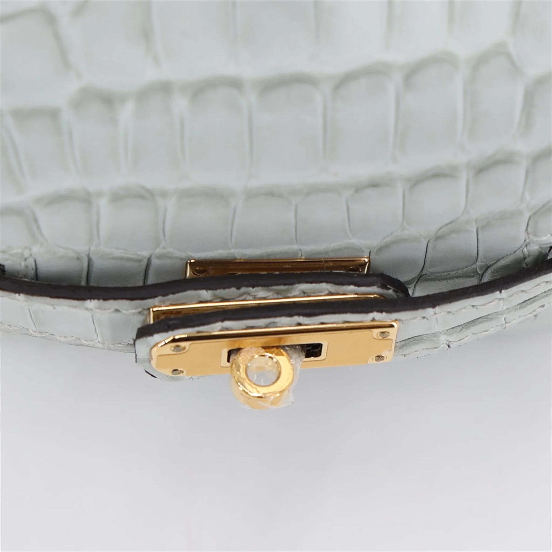 Brand New ( Rank N ) HERMÈS Charm Kelly Festival Gris Neve (0W) Matte Alligator Gold hardware K (2025) - 6