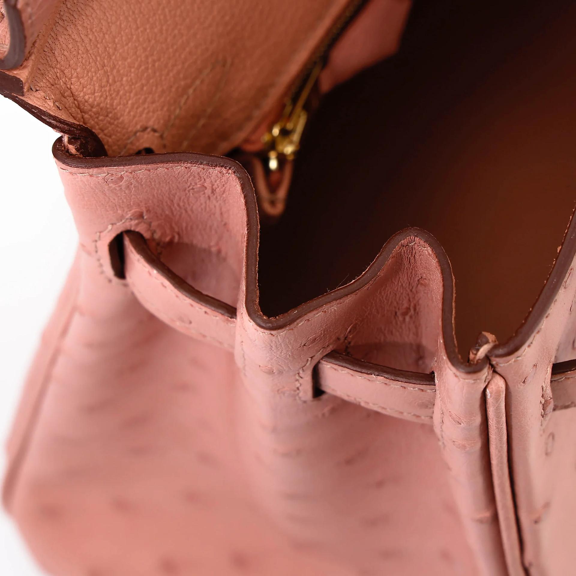 未使用保存品 HERMÈS 愛馬仕 Birkin 25 94 陶瓷粉 Terre Cuite 鴕鳥皮 金扣 B刻 2023年 - 14