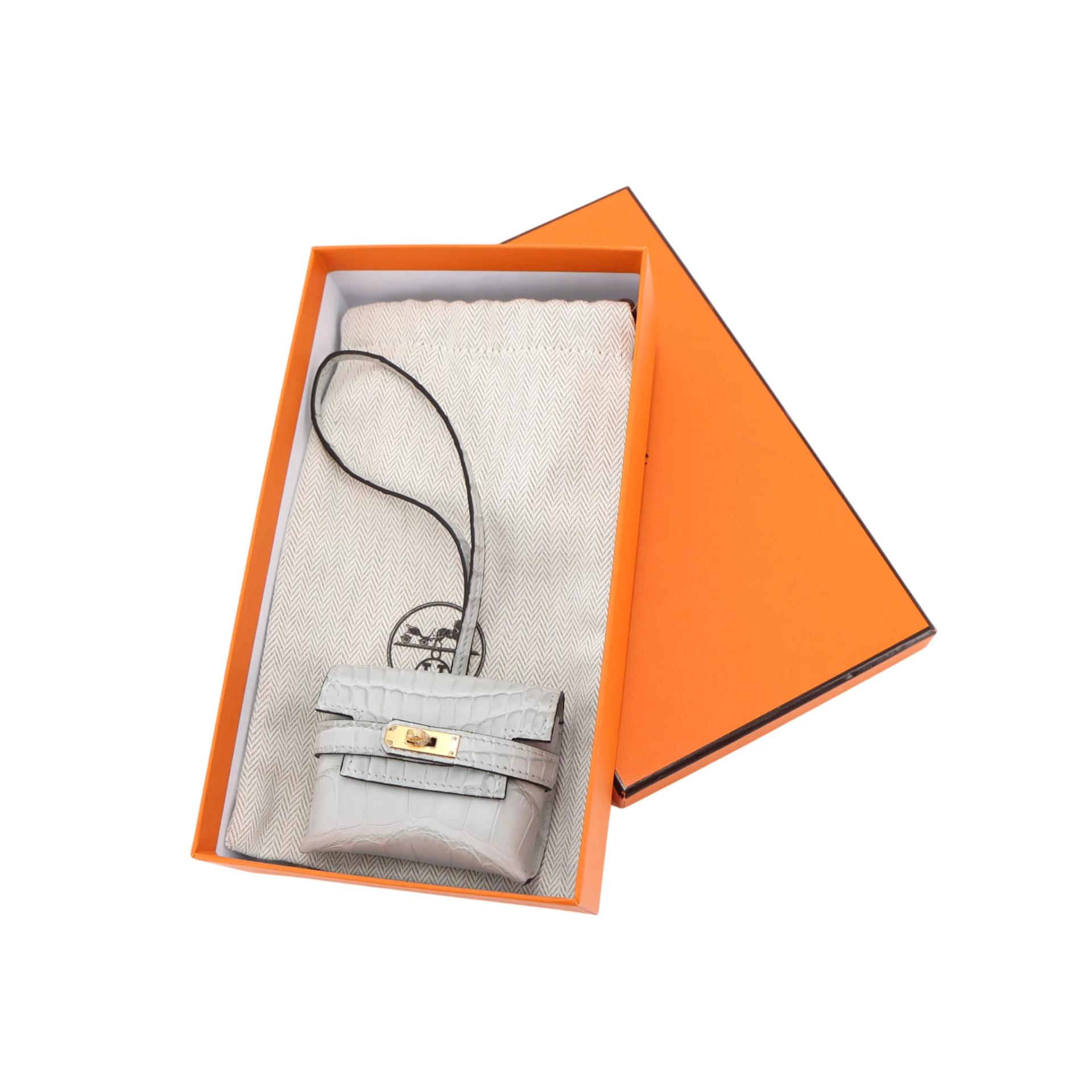 Brand New ( Rank N ) HERMÈS Charm Kelly Festival Gris Neve (0W) Matte Alligator Gold hardware K (2025) - 3
