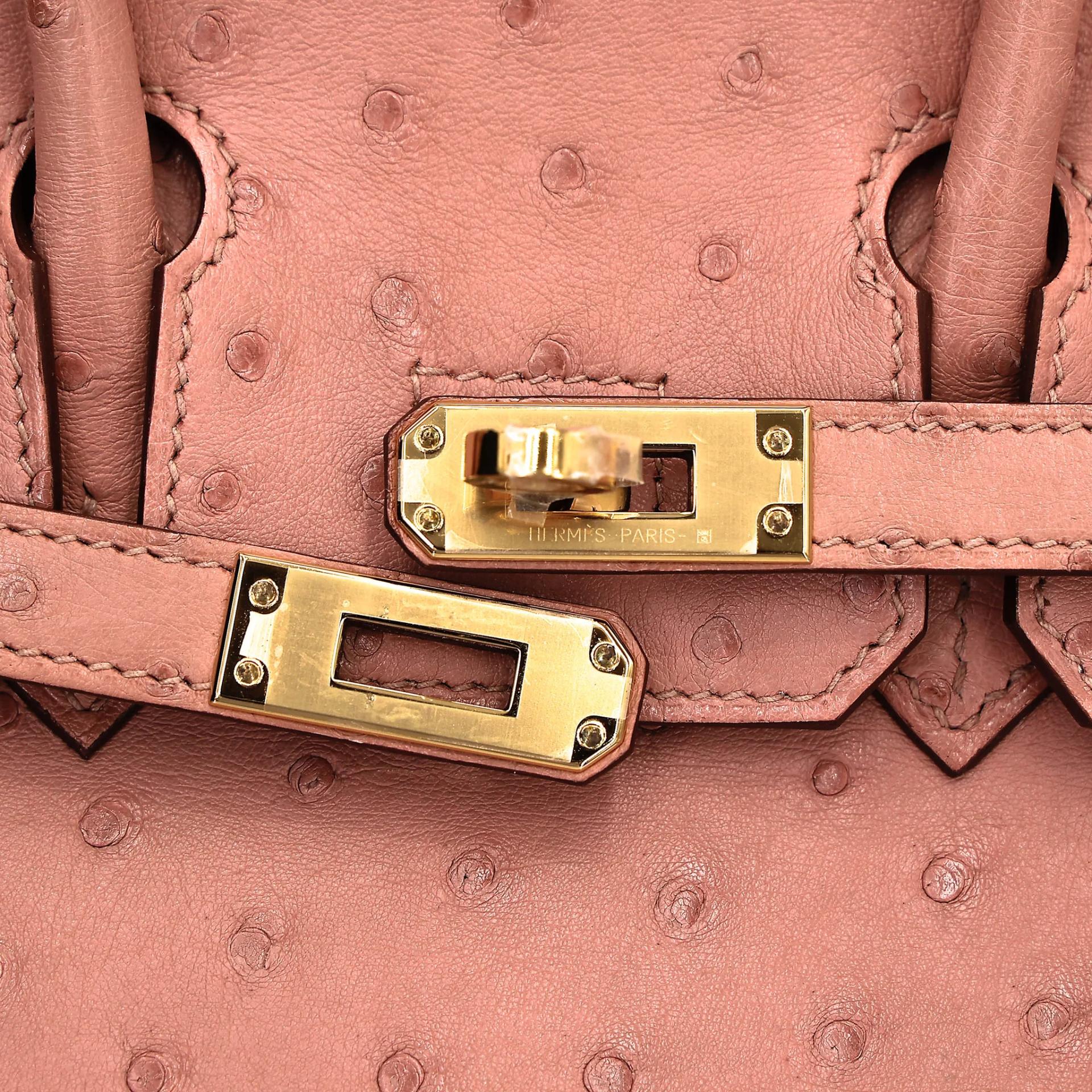 未使用保存品 HERMÈS 愛馬仕 Birkin 25 94 陶瓷粉 Terre Cuite 鴕鳥皮 金扣 B刻 2023年 - 8