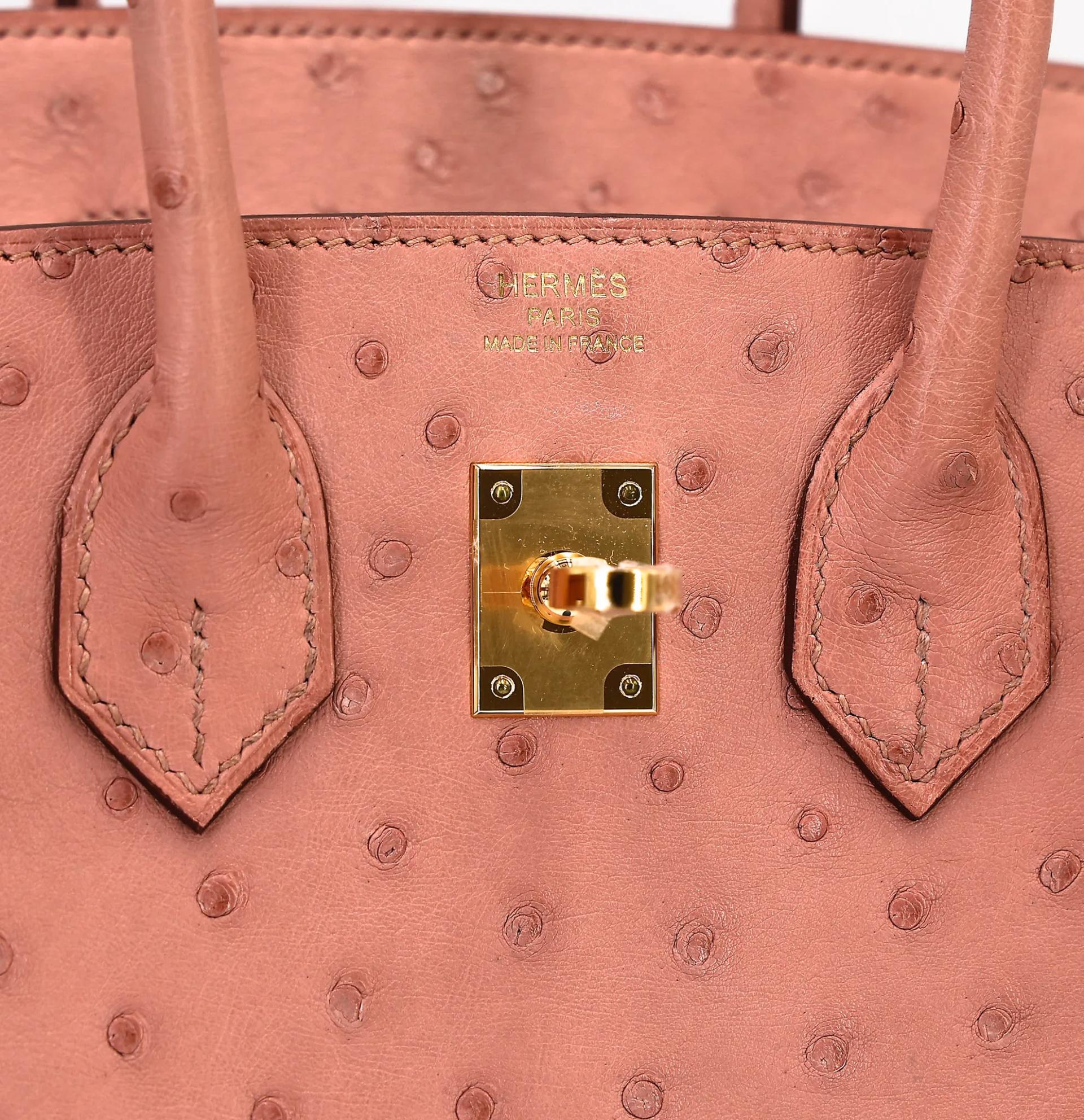 未使用保存品 HERMÈS 愛馬仕 Birkin 25 94 陶瓷粉 Terre Cuite 鴕鳥皮 金扣 B刻 2023年 - 10