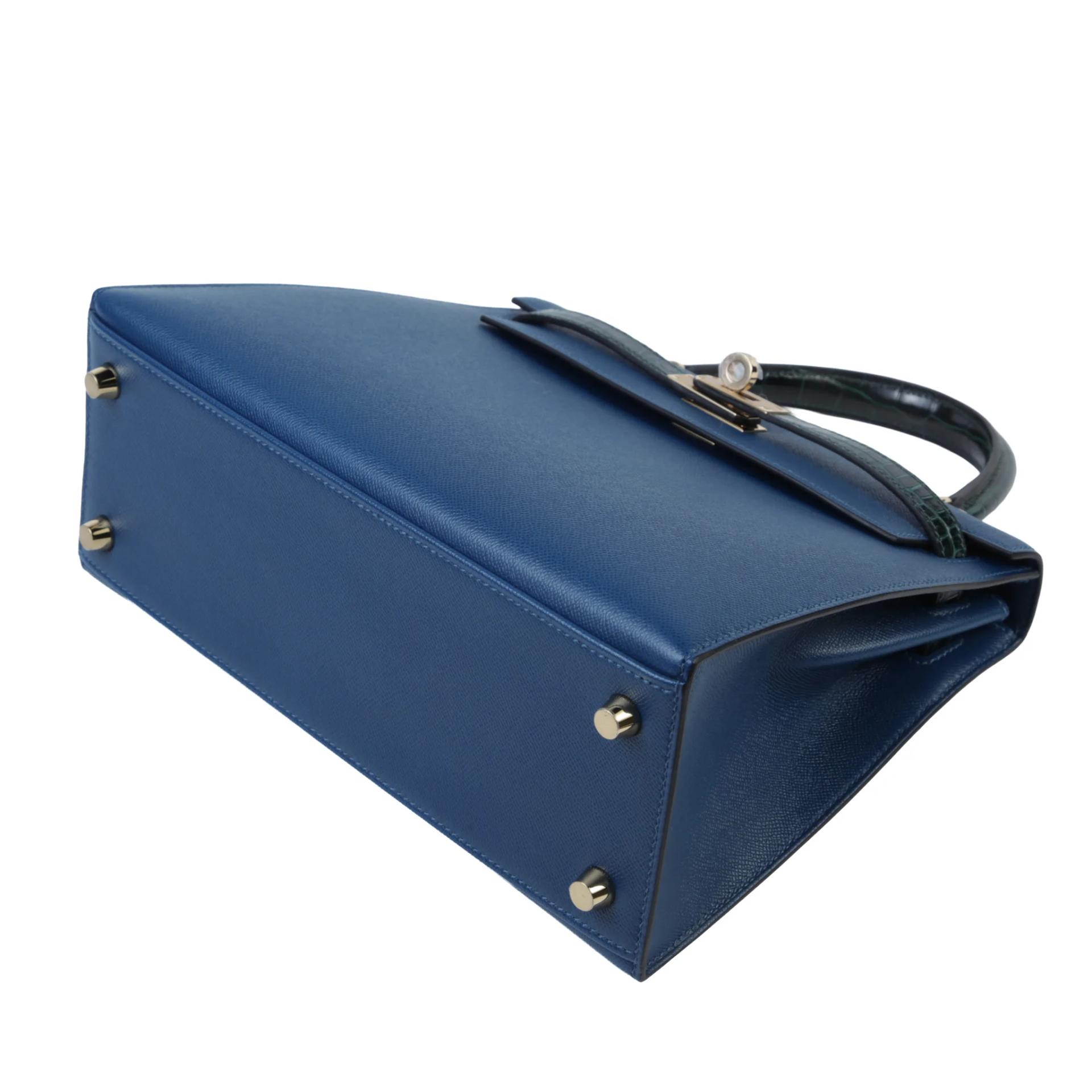 Unused ( Rank NS ) HERMÈS Kelly 25 Sellier Touch Deep Blue (S4) Vert Cypress (6O) Madame Shiny Niloticus Crocodile Permabrass hardware K (2025) - 5