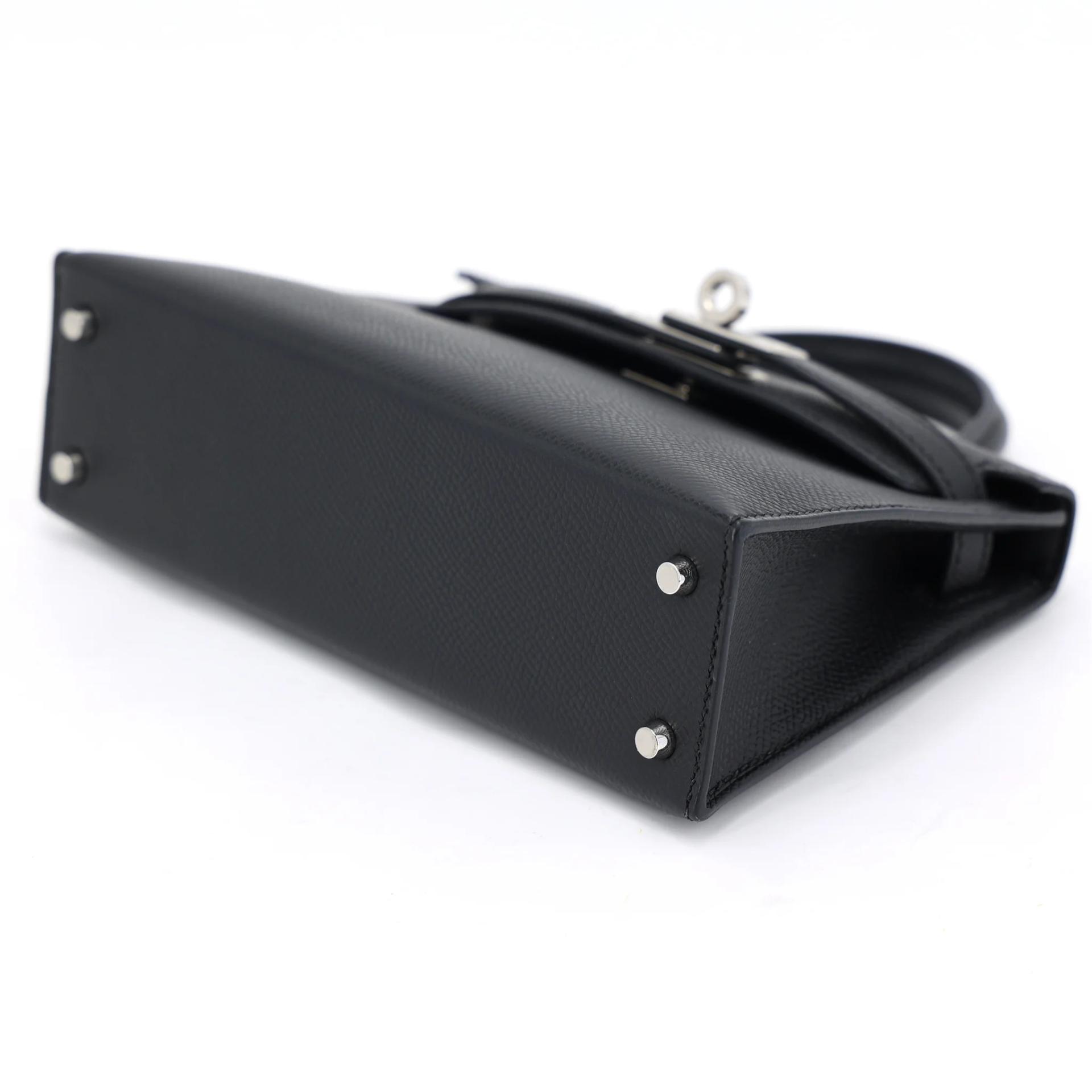 Very Good ( Rank A) HERMÈS Mini Kelly II Noir (89) Epsom Palladium hardware W (2024) - 7