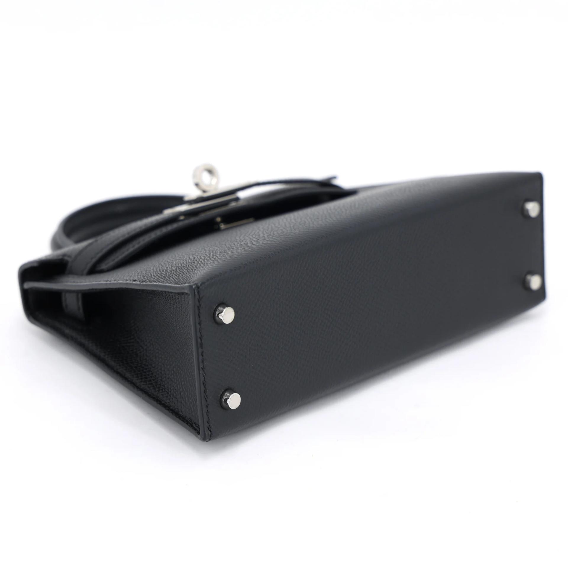 Very Good ( Rank A) HERMÈS Mini Kelly II Noir (89) Epsom Palladium hardware W (2024) - 6