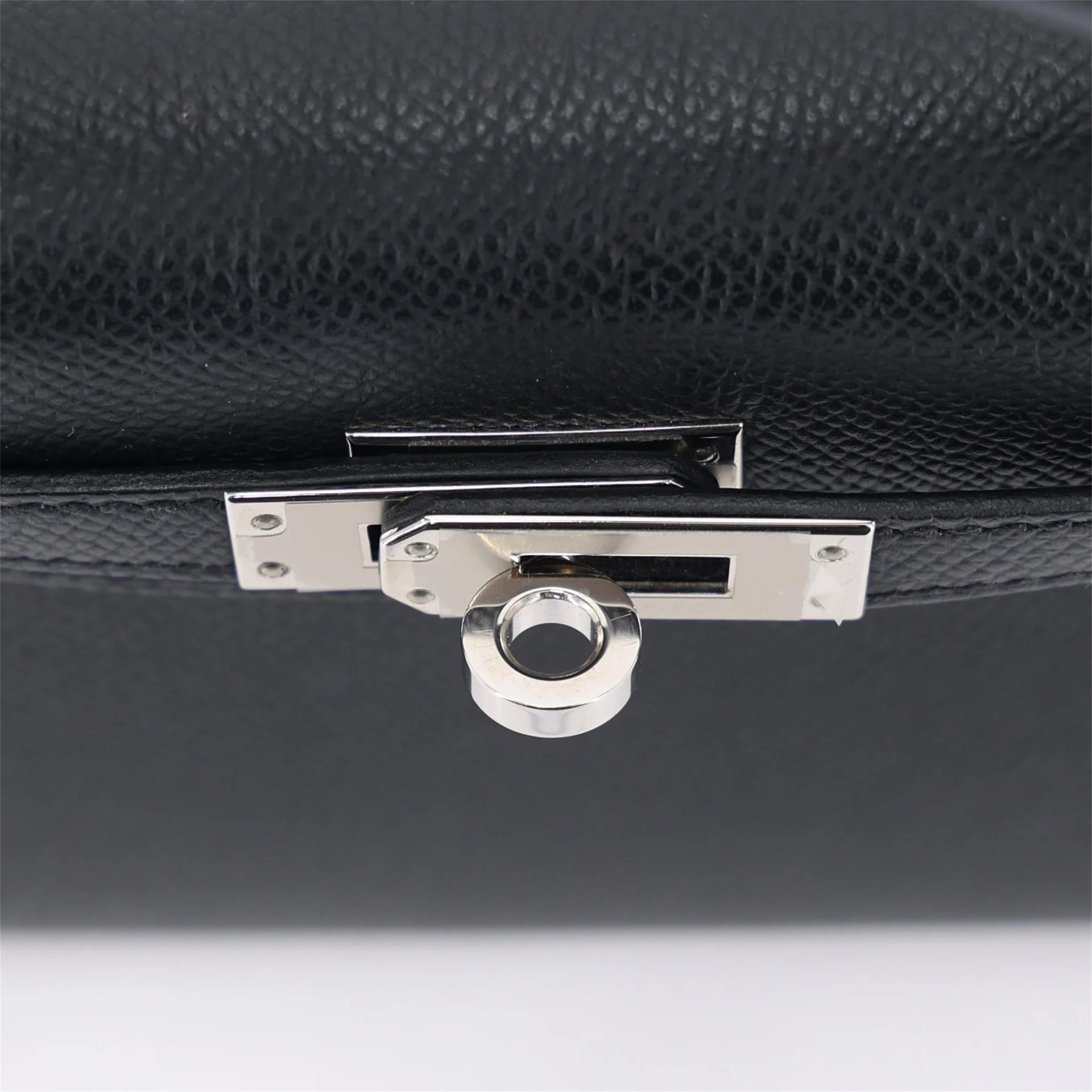 Very Good ( Rank A) HERMÈS Mini Kelly II Noir (89) Epsom Palladium hardware W (2024) - 11