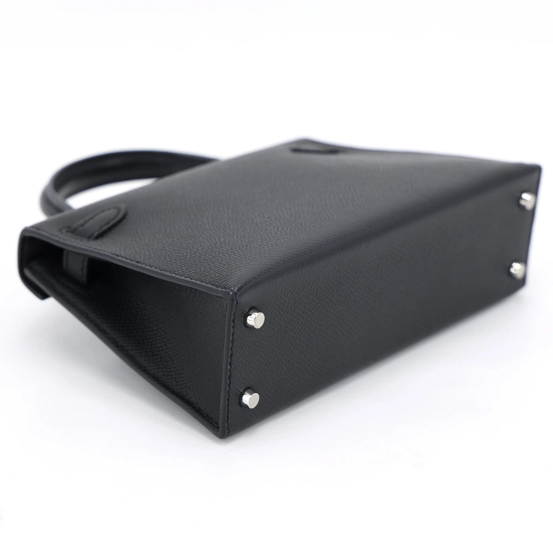Very Good ( Rank A) HERMÈS Mini Kelly II Noir (89) Epsom Palladium hardware W (2024) - 8