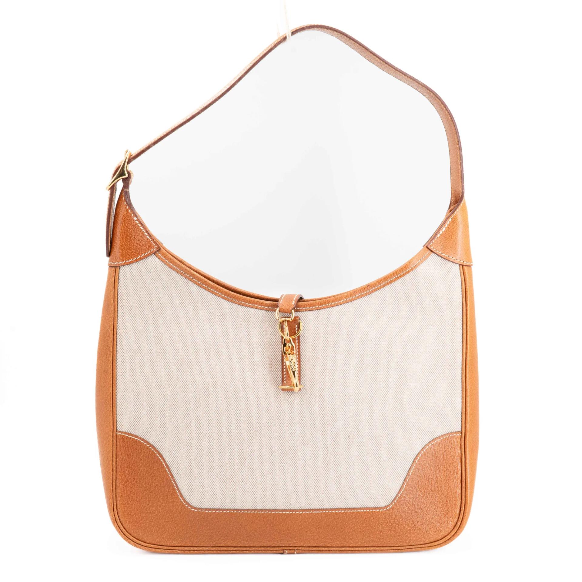 Very Good ( Rank A) HERMÈS Trim 31 Natural (27) Peau Porc Toile Camp canvas Gold hardware Circle Y (1995) - 3