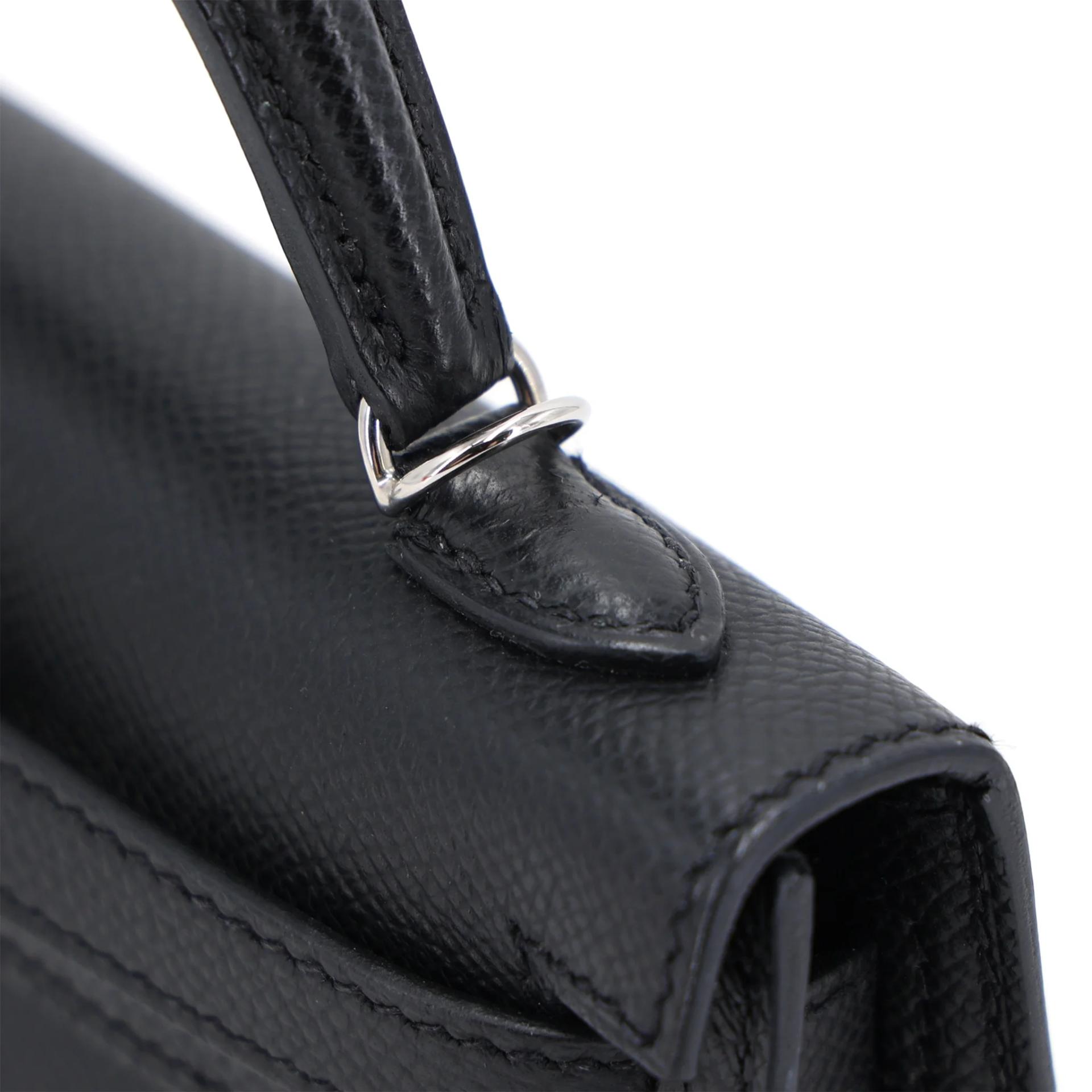 Very Good ( Rank A) HERMÈS Mini Kelly II Noir (89) Epsom Palladium hardware W (2024) - 4