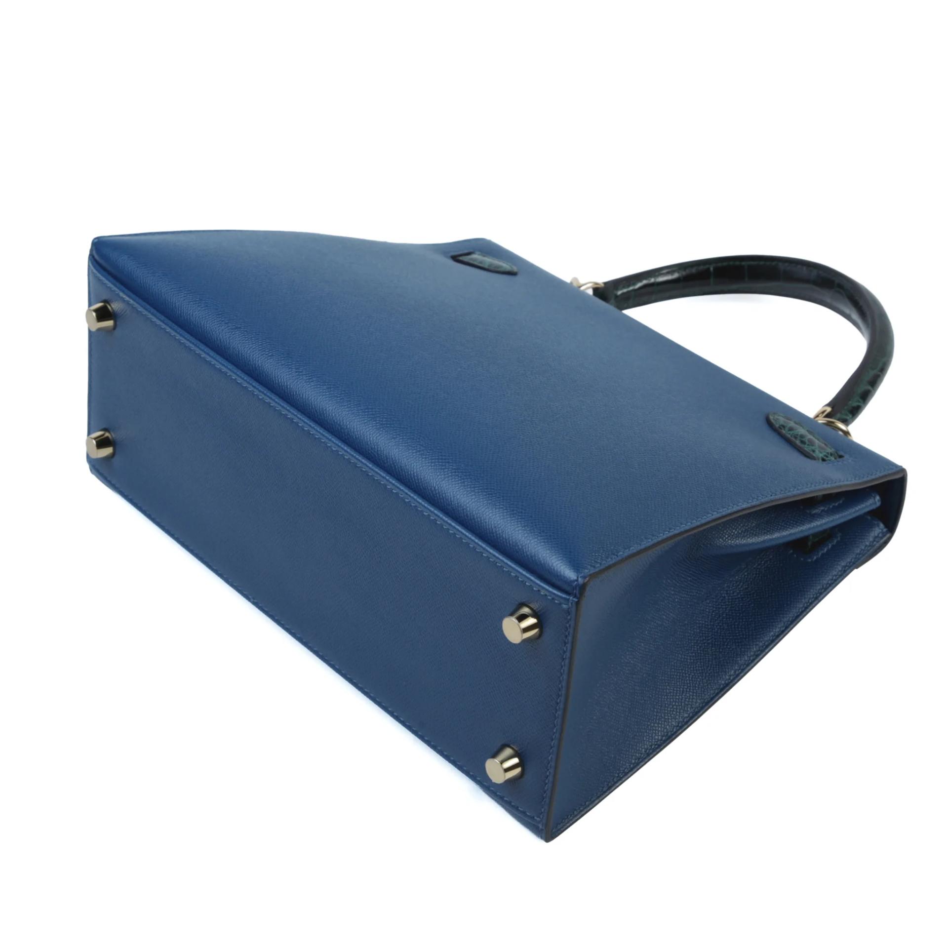 Unused ( Rank NS ) HERMÈS Kelly 25 Sellier Touch Deep Blue (S4) Vert Cypress (6O) Madame Shiny Niloticus Crocodile Permabrass hardware K (2025) - 7