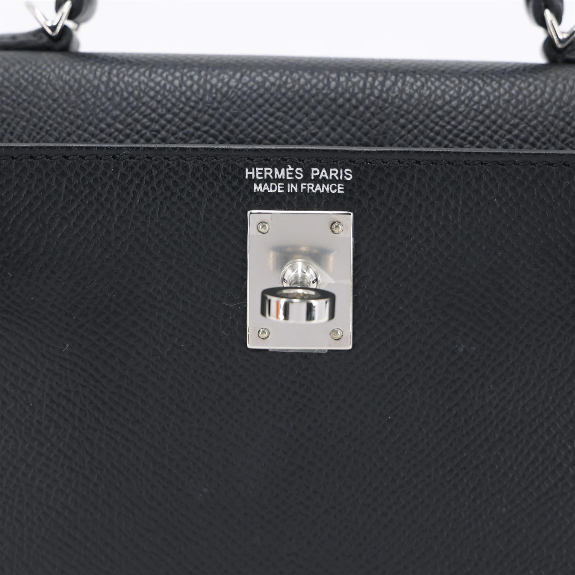 Very Good ( Rank A) HERMÈS Mini Kelly II Noir (89) Epsom Palladium hardware W (2024) - 12