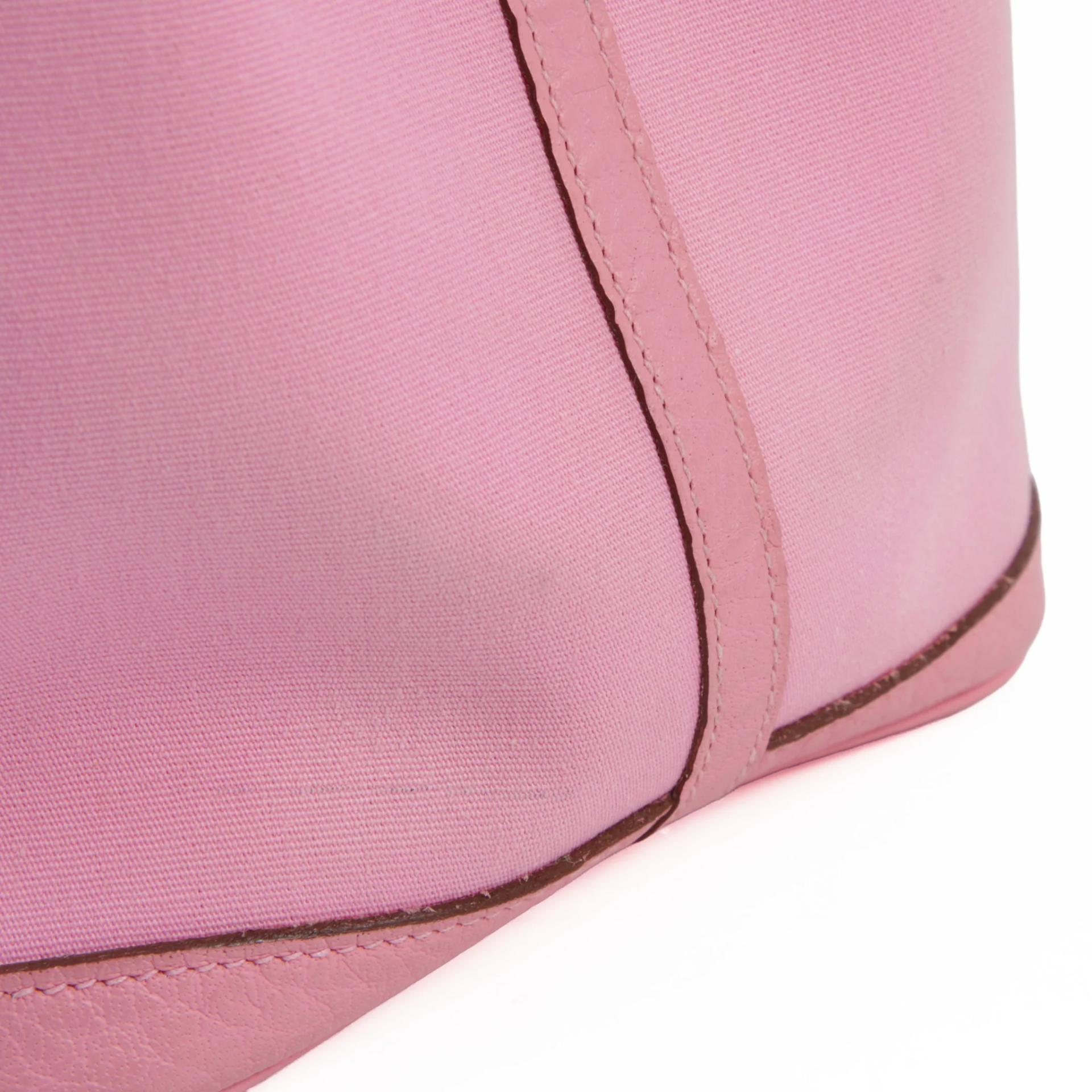 Good ( Rank AB) HERMÈS Garden Party PM Pink Negonda Canvas Palladium hardware Square N (2010) - 8