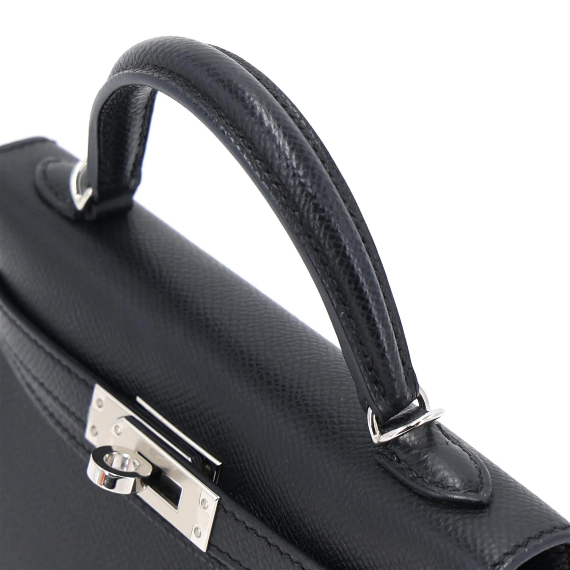 Very Good ( Rank A) HERMÈS Mini Kelly II Noir (89) Epsom Palladium hardware W (2024) - 3