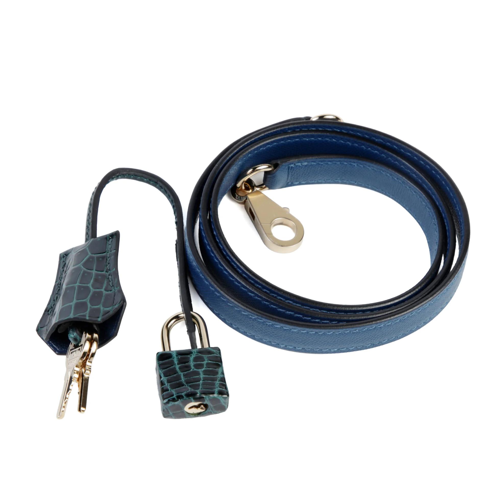 Unused ( Rank NS ) HERMÈS Kelly 25 Sellier Touch Deep Blue (S4) Vert Cypress (6O) Madame Shiny Niloticus Crocodile Permabrass hardware K (2025) - 14
