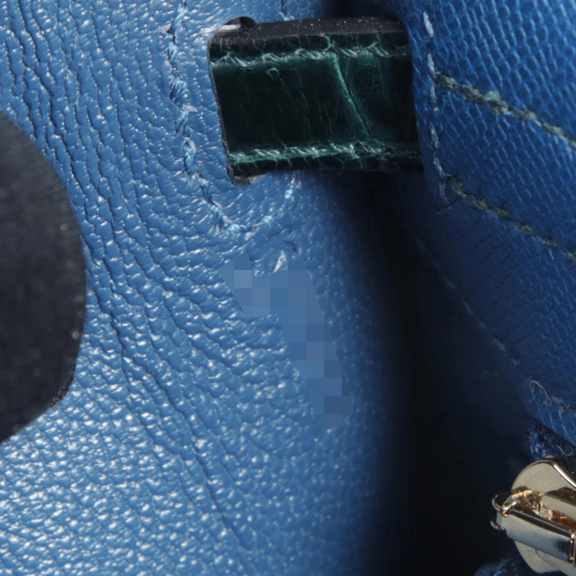 Unused ( Rank NS ) HERMÈS Kelly 25 Sellier Touch Deep Blue (S4) Vert Cypress (6O) Madame Shiny Niloticus Crocodile Permabrass hardware K (2025) - 13