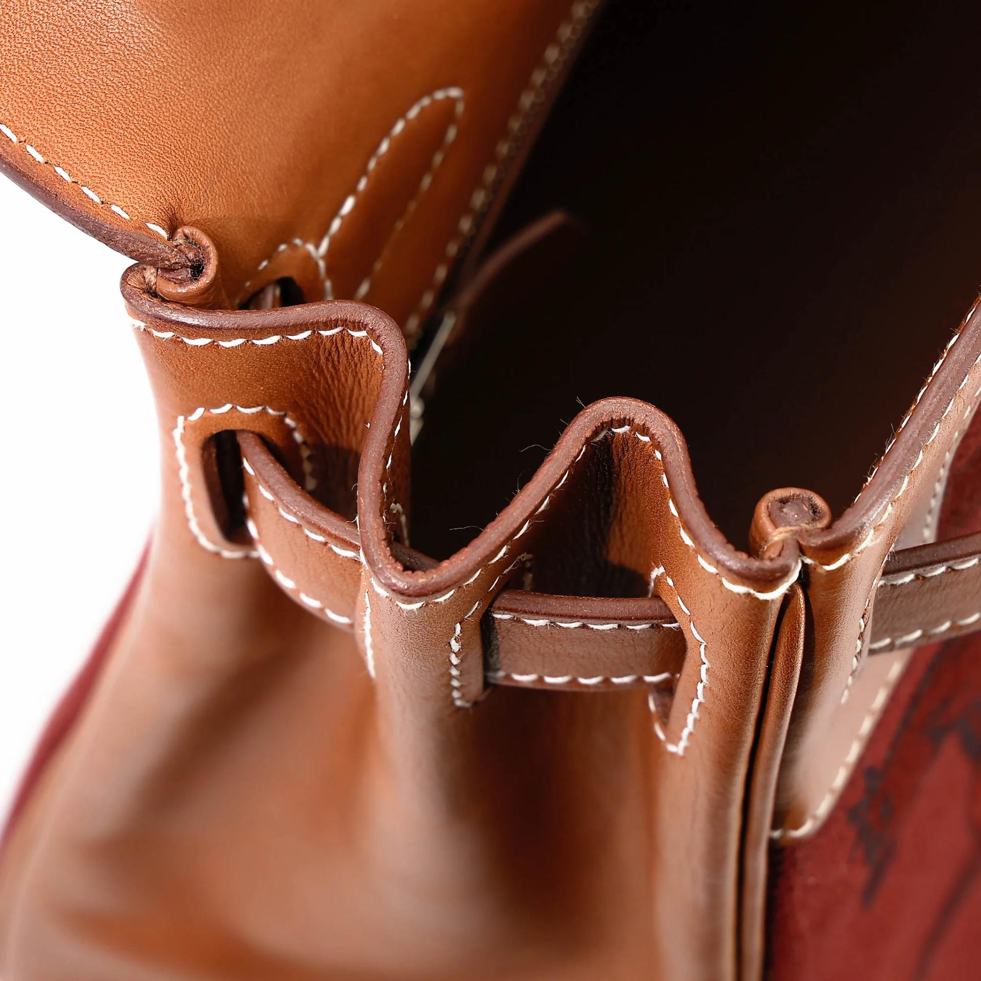 Good ( Rank AB) HERMÈS Limited Edition Kelly 28 Fauve (34) Gold (37) Barenia Palladium hardware Square O (2011) - 43