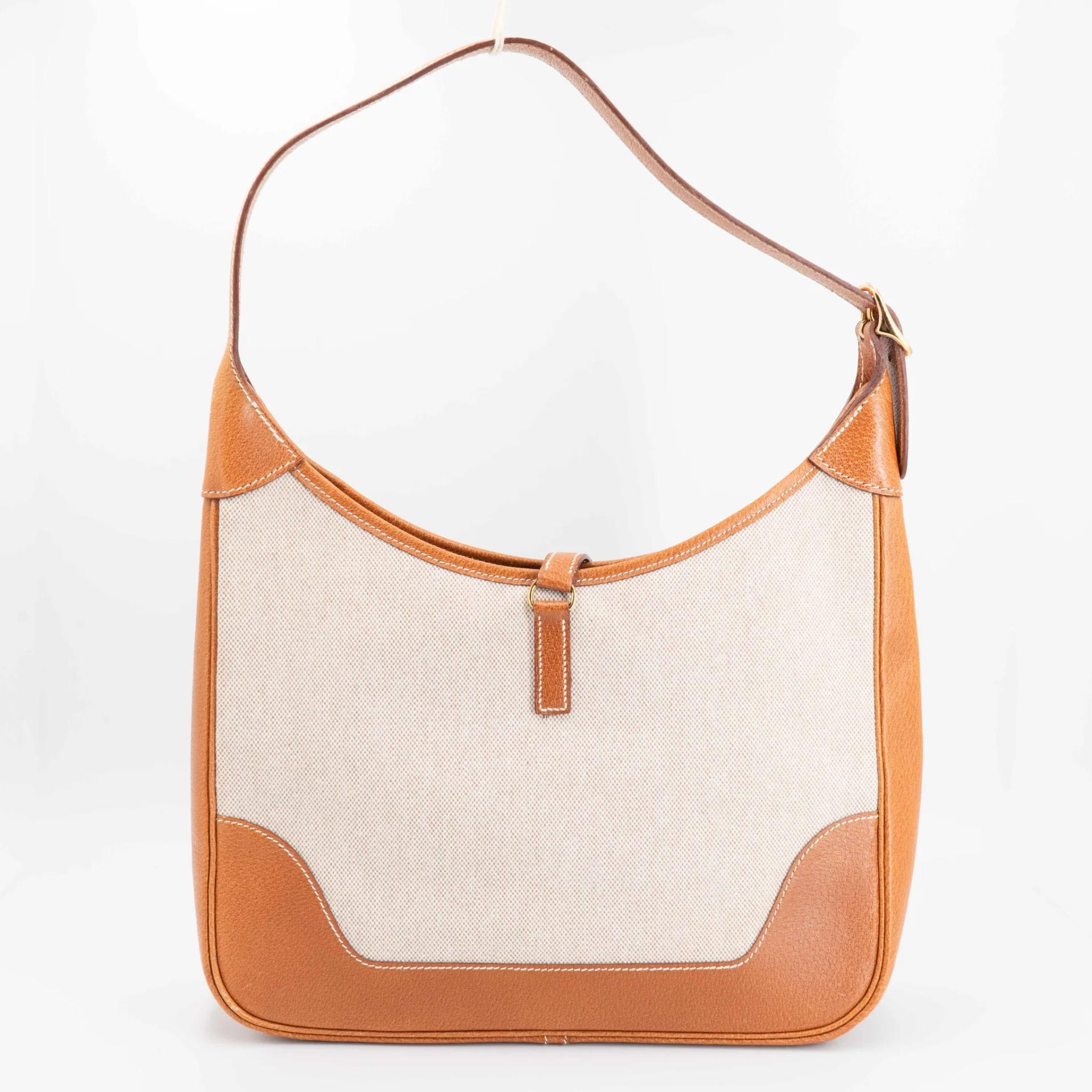 Very Good ( Rank A) HERMÈS Trim 31 Natural (27) Peau Porc Toile Camp canvas Gold hardware Circle Y (1995) - 4