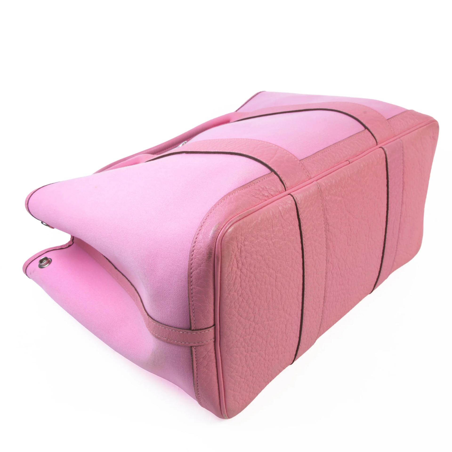 Good ( Rank AB) HERMÈS Garden Party PM Pink Negonda Canvas Palladium hardware Square N (2010) - 4