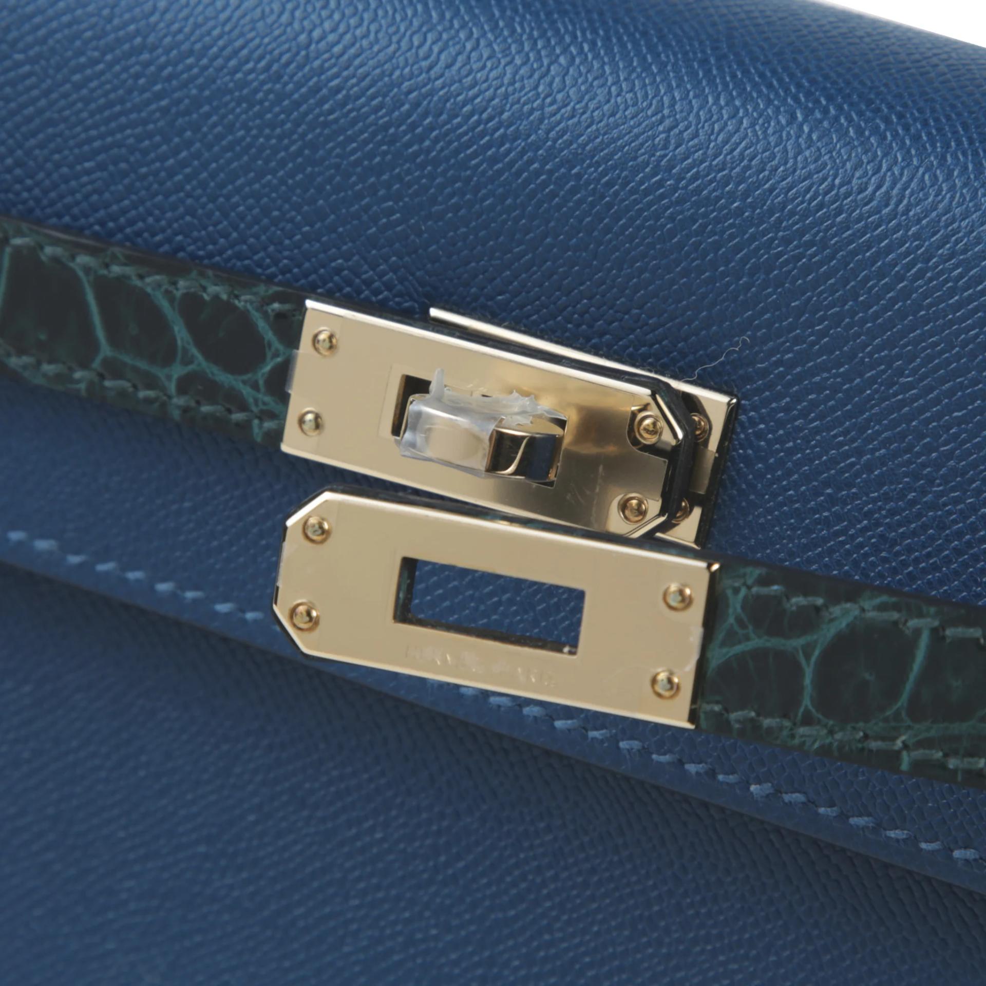 Unused ( Rank NS ) HERMÈS Kelly 25 Sellier Touch Deep Blue (S4) Vert Cypress (6O) Madame Shiny Niloticus Crocodile Permabrass hardware K (2025) - 8
