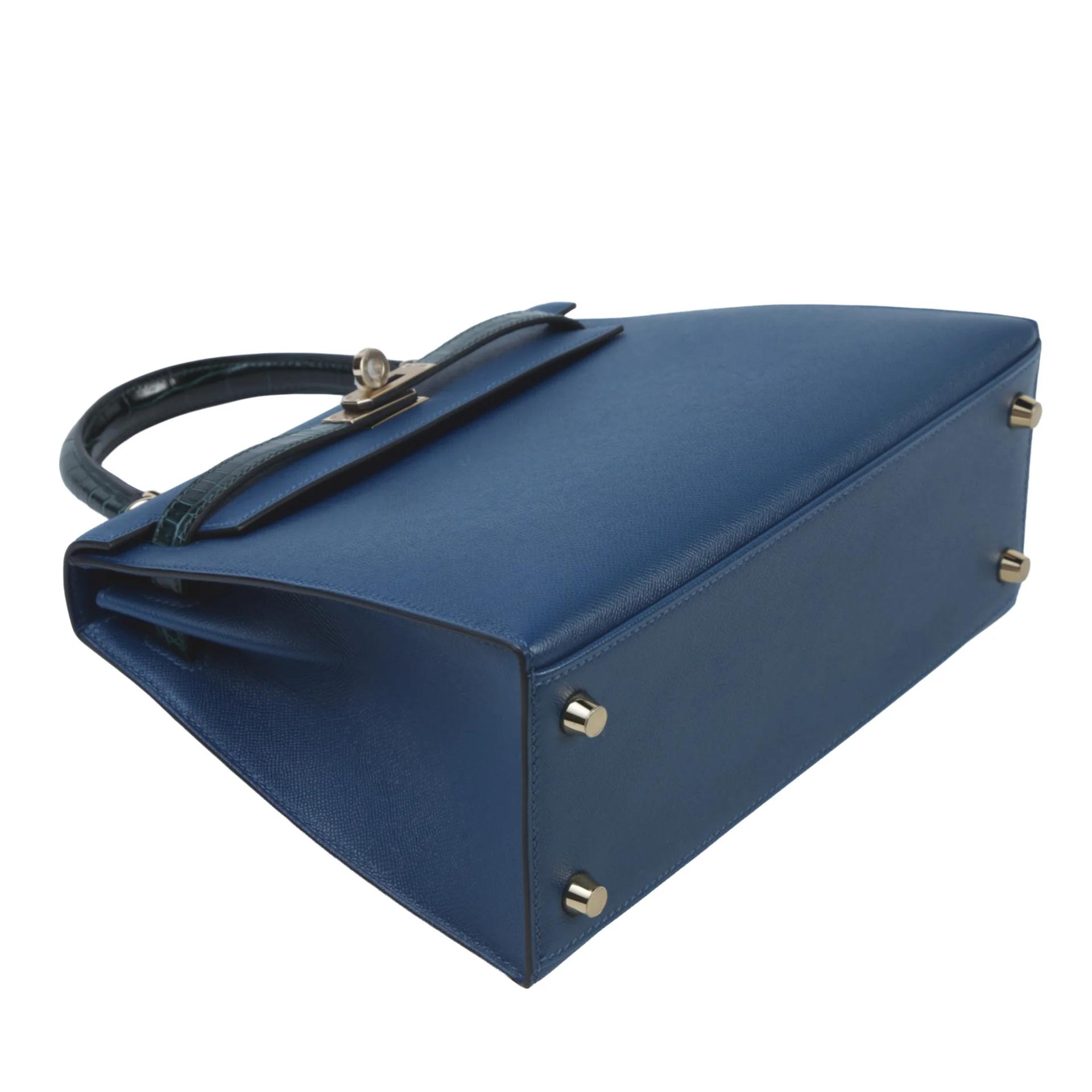 Unused ( Rank NS ) HERMÈS Kelly 25 Sellier Touch Deep Blue (S4) Vert Cypress (6O) Madame Shiny Niloticus Crocodile Permabrass hardware K (2025) - 4