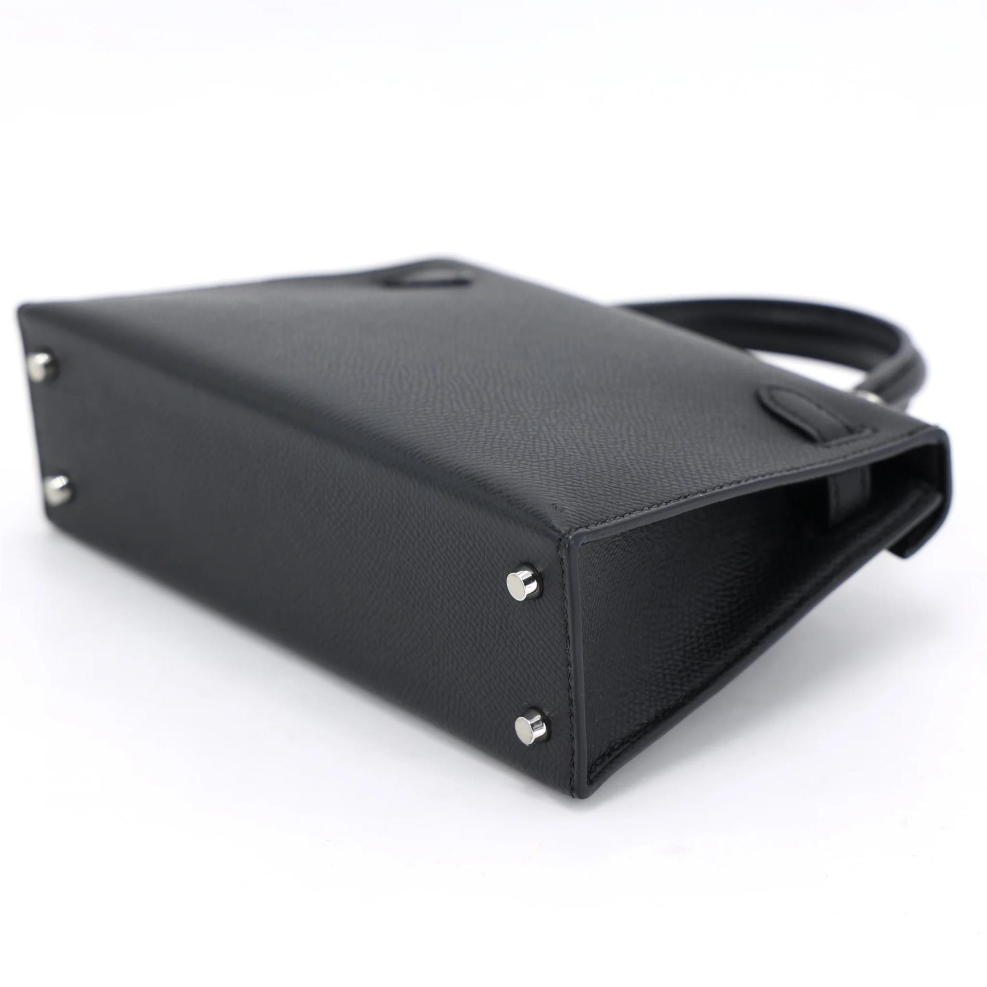 Very Good ( Rank A) HERMÈS Mini Kelly II Noir (89) Epsom Palladium hardware W (2024) - 9