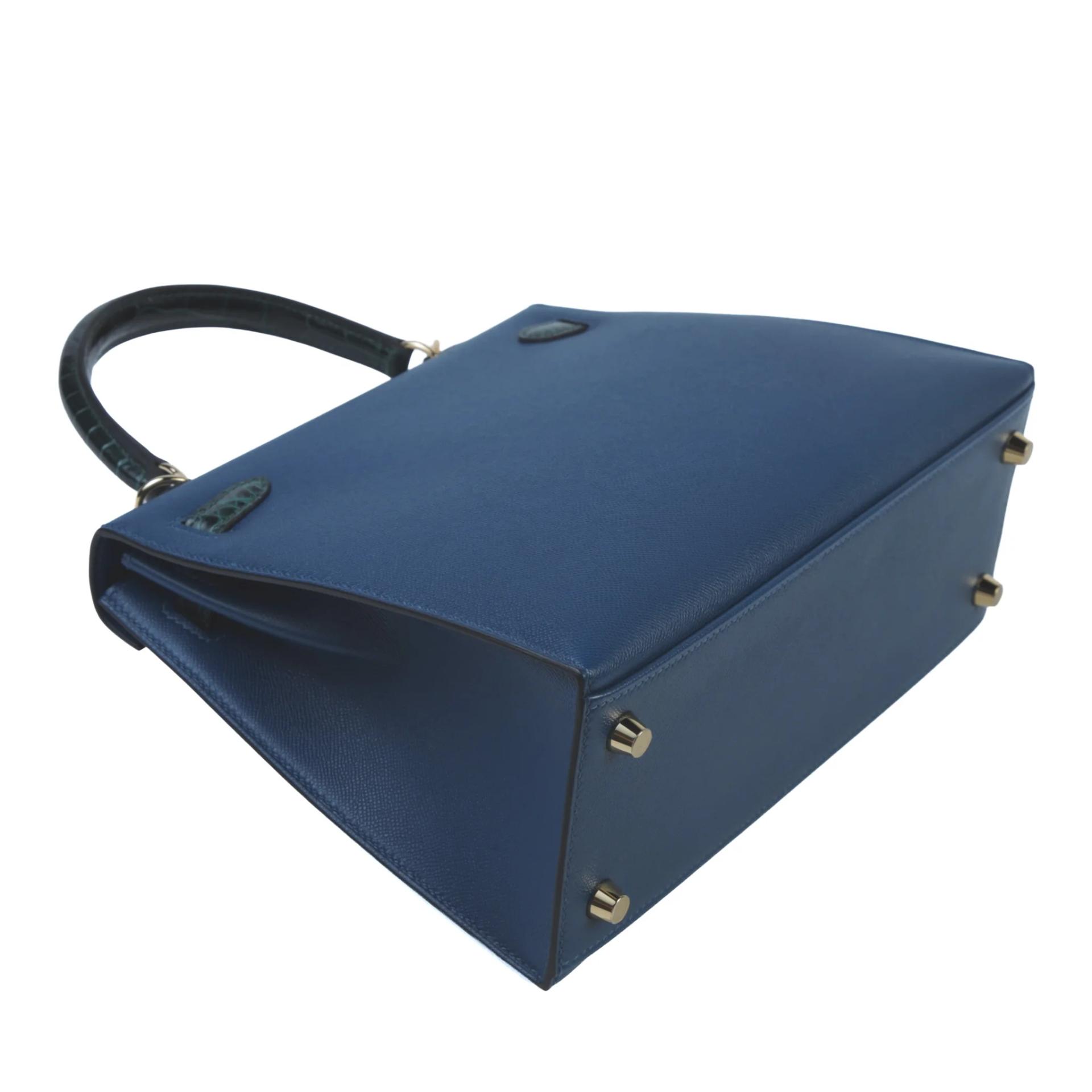 Unused ( Rank NS ) HERMÈS Kelly 25 Sellier Touch Deep Blue (S4) Vert Cypress (6O) Madame Shiny Niloticus Crocodile Permabrass hardware K (2025) - 6