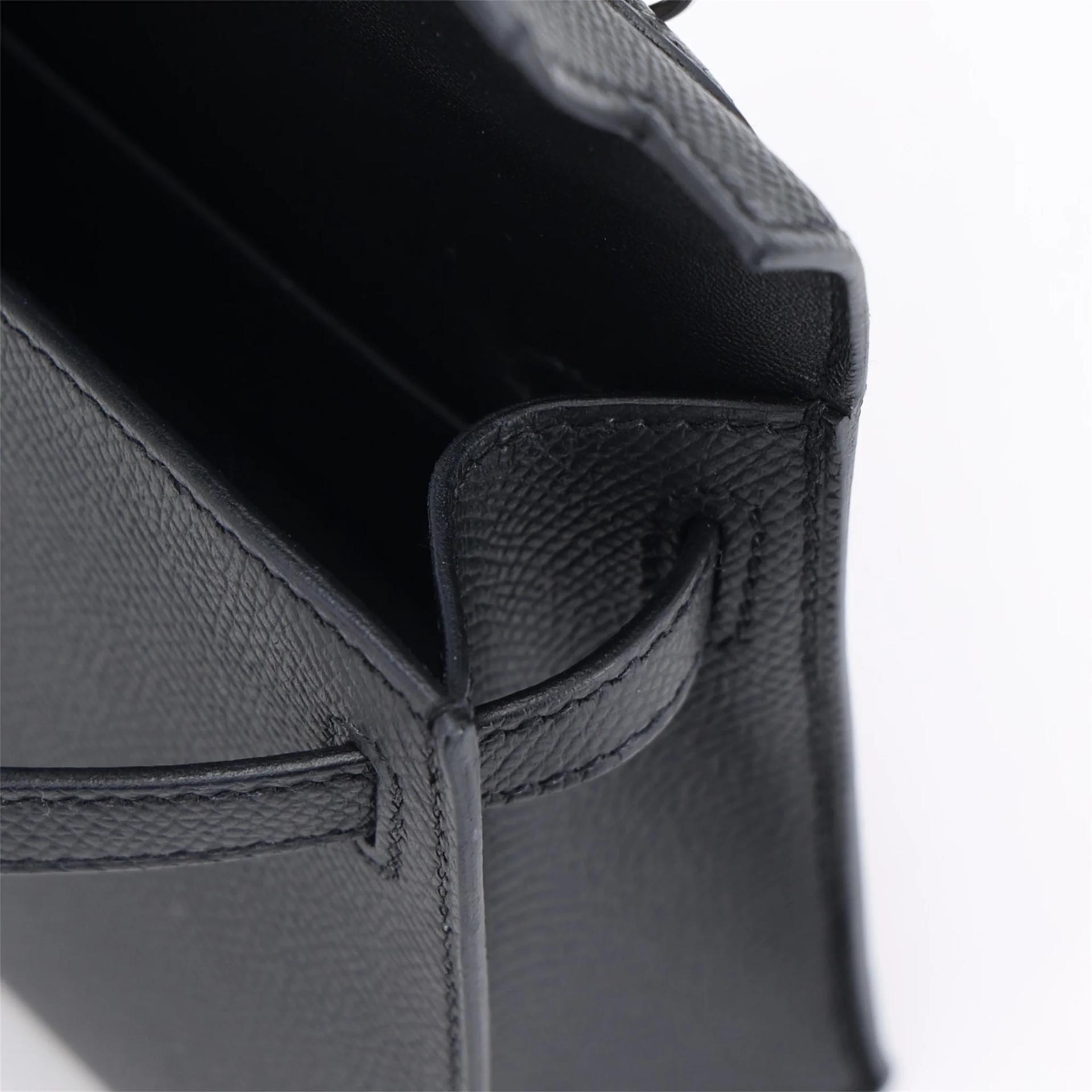 Very Good ( Rank A) HERMÈS Mini Kelly II Noir (89) Epsom Palladium hardware W (2024) - 16