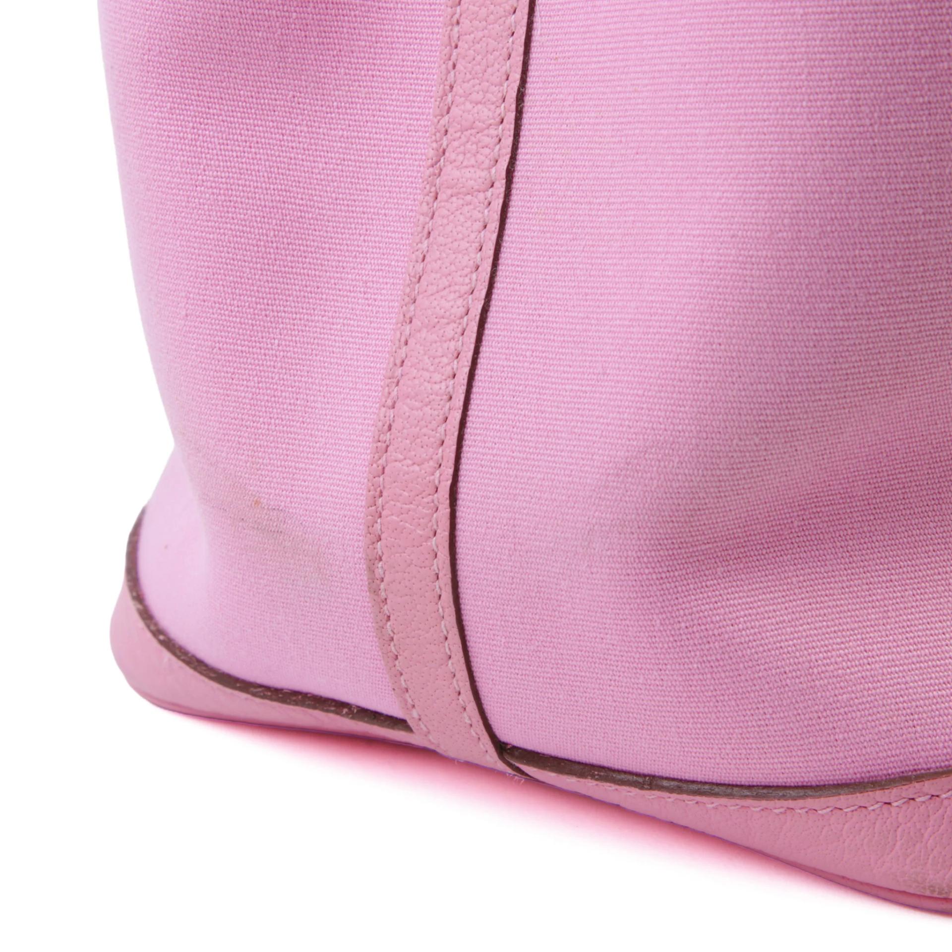 Good ( Rank AB) HERMÈS Garden Party PM Pink Negonda Canvas Palladium hardware Square N (2010) - 9
