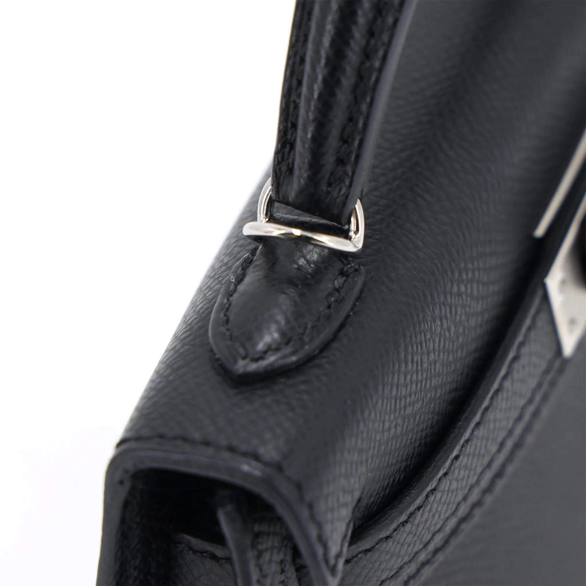 Very Good ( Rank A) HERMÈS Mini Kelly II Noir (89) Epsom Palladium hardware W (2024) - 5