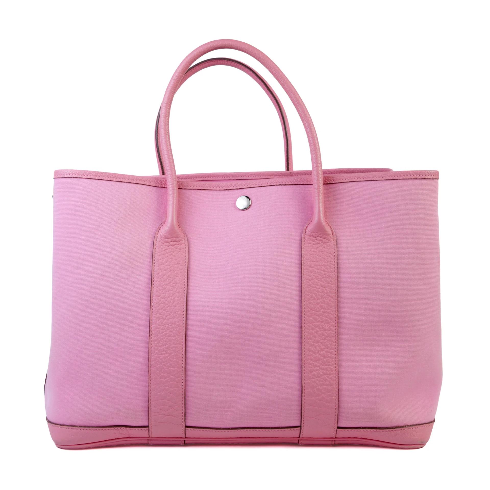 Good ( Rank AB) HERMÈS Garden Party PM Pink Negonda Canvas Palladium hardware Square N (2010) - 2