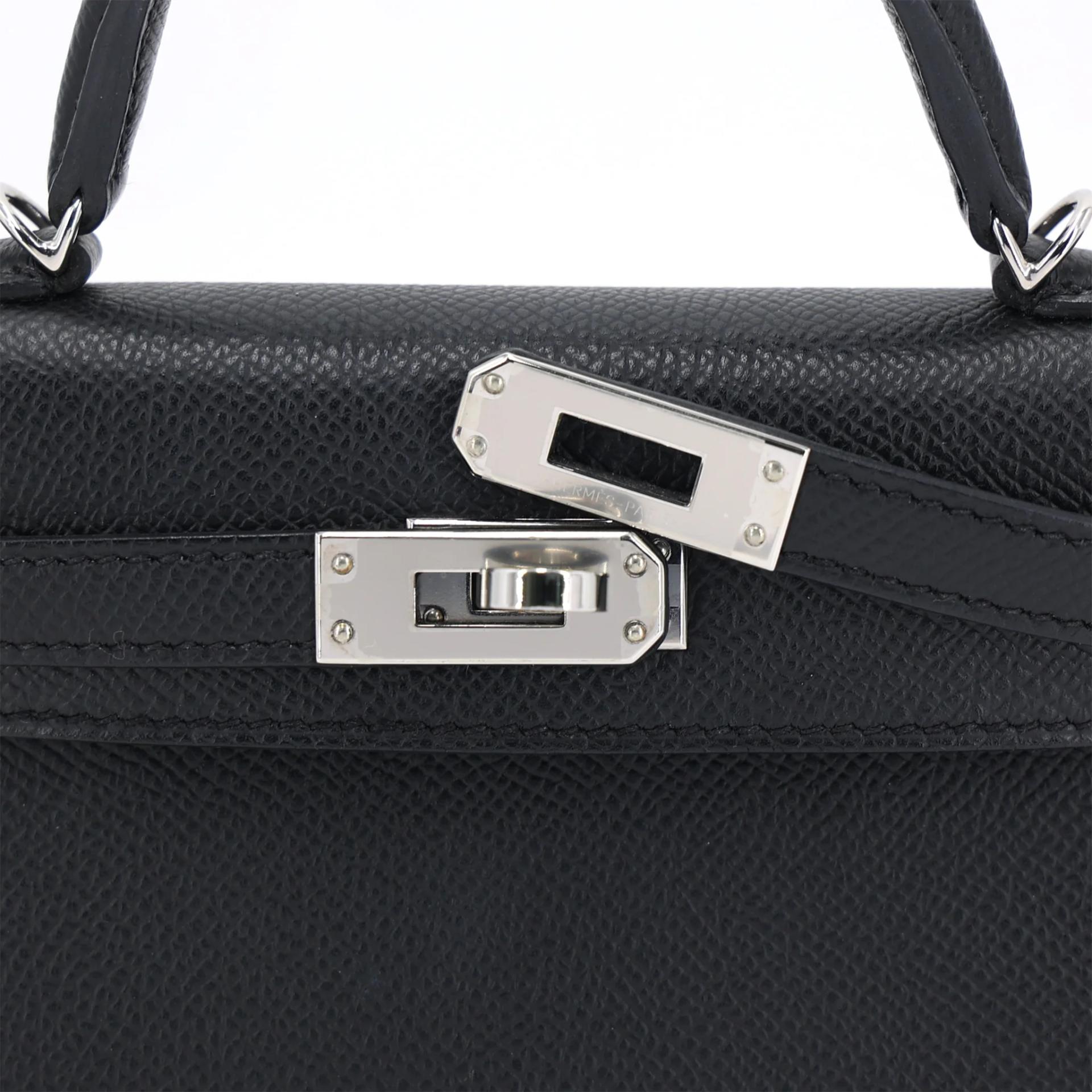Very Good ( Rank A) HERMÈS Mini Kelly II Noir (89) Epsom Palladium hardware W (2024) - 10