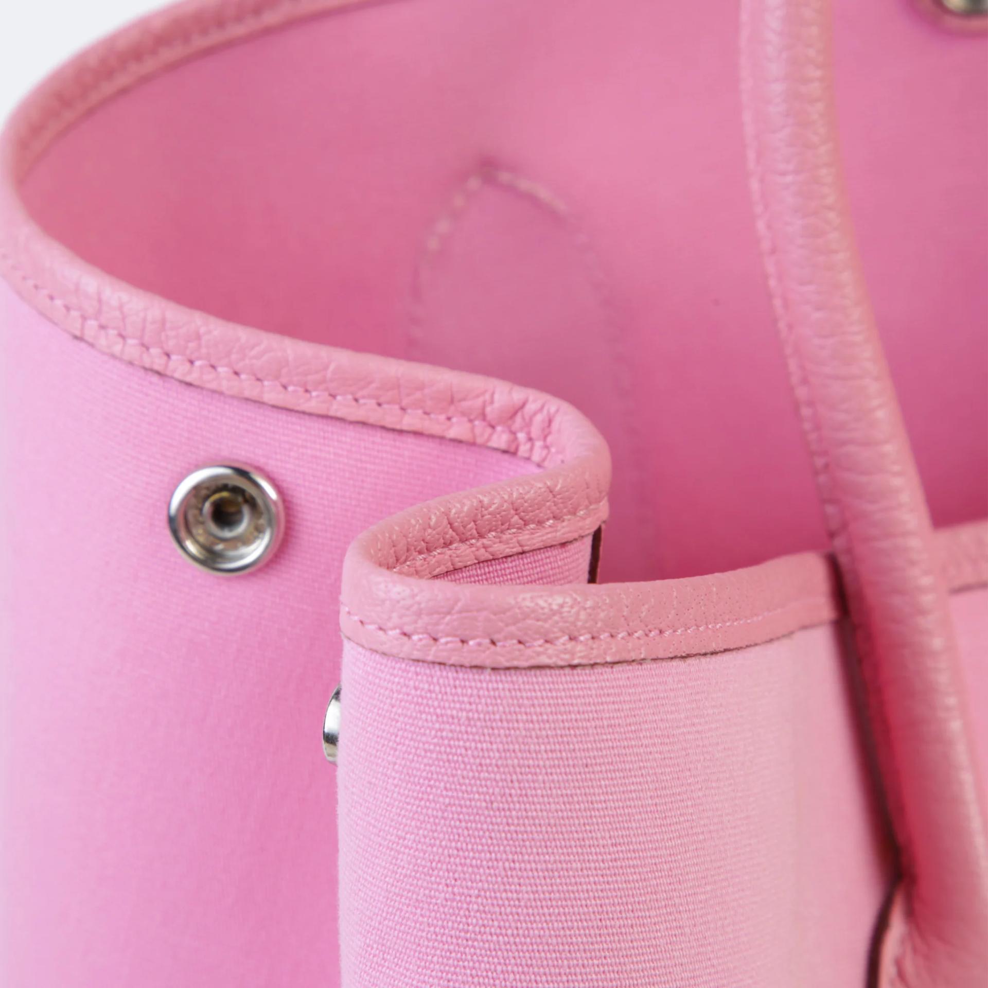 Good ( Rank AB) HERMÈS Garden Party PM Pink Negonda Canvas Palladium hardware Square N (2010) - 12