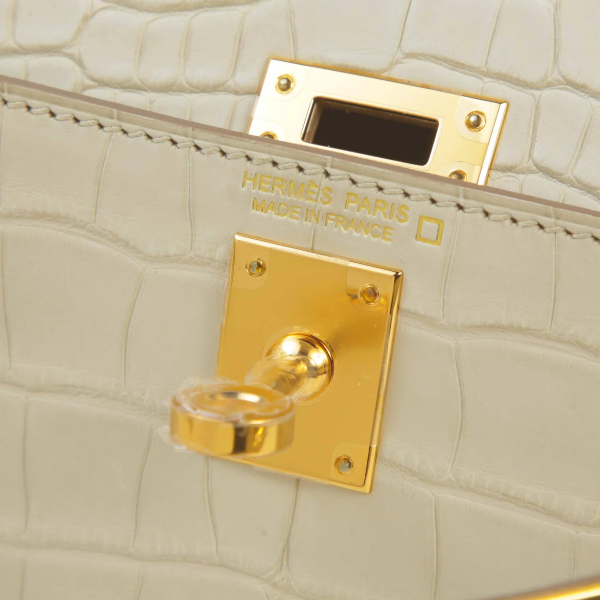 Unused ( Rank NS ) HERMÈS Mini Kelly II Beton (8L) Matte Alligator Gold hardware U (2022) - 9